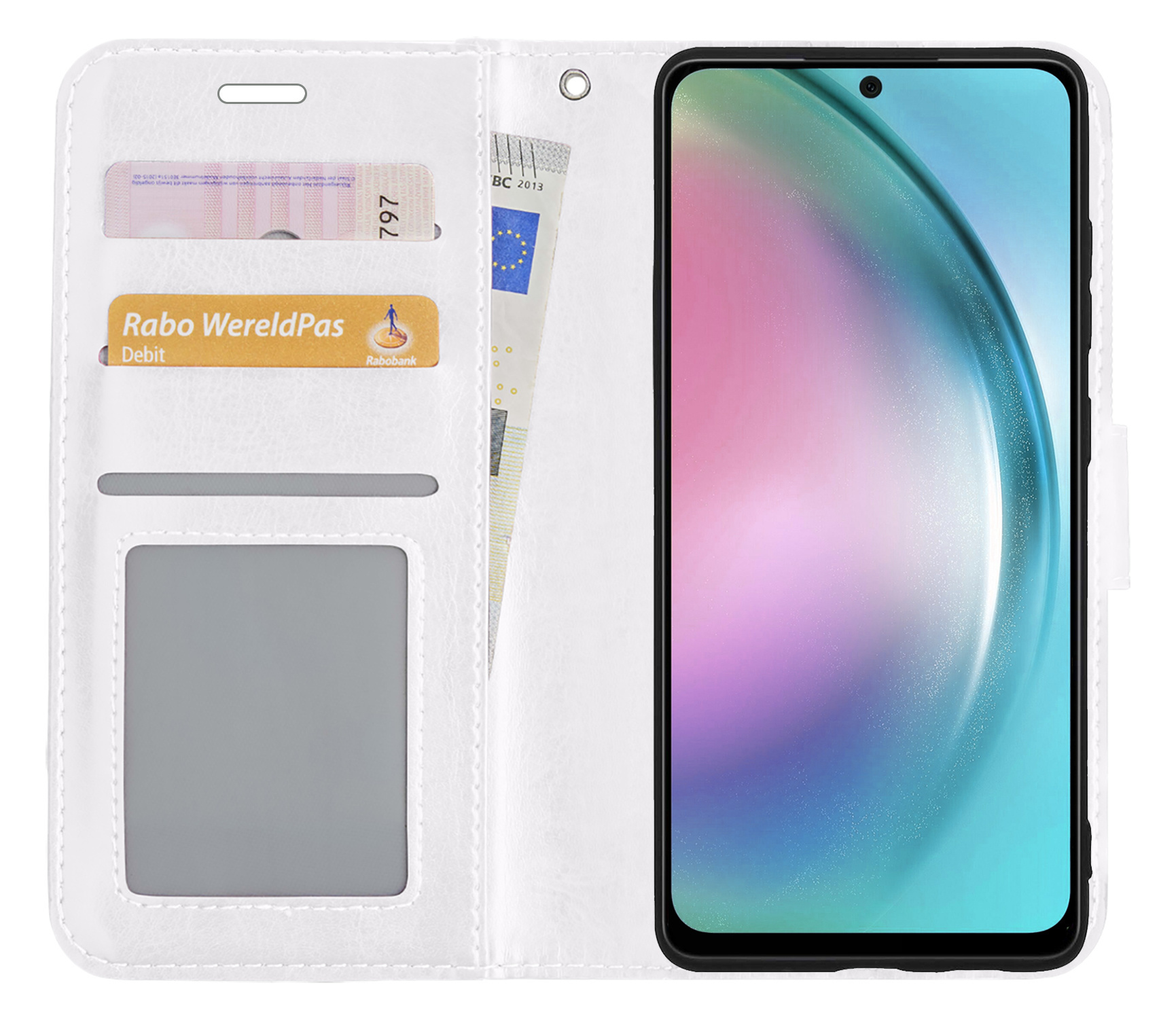 BASEY. Hoes Geschikt voor Samsung A54 Hoesje Bookcase Hoes Flip Case Book Cover Met Screenprotector - Hoesje Geschikt voor Samsung Galaxy A54 Hoes Book Case Hoesje - Wit