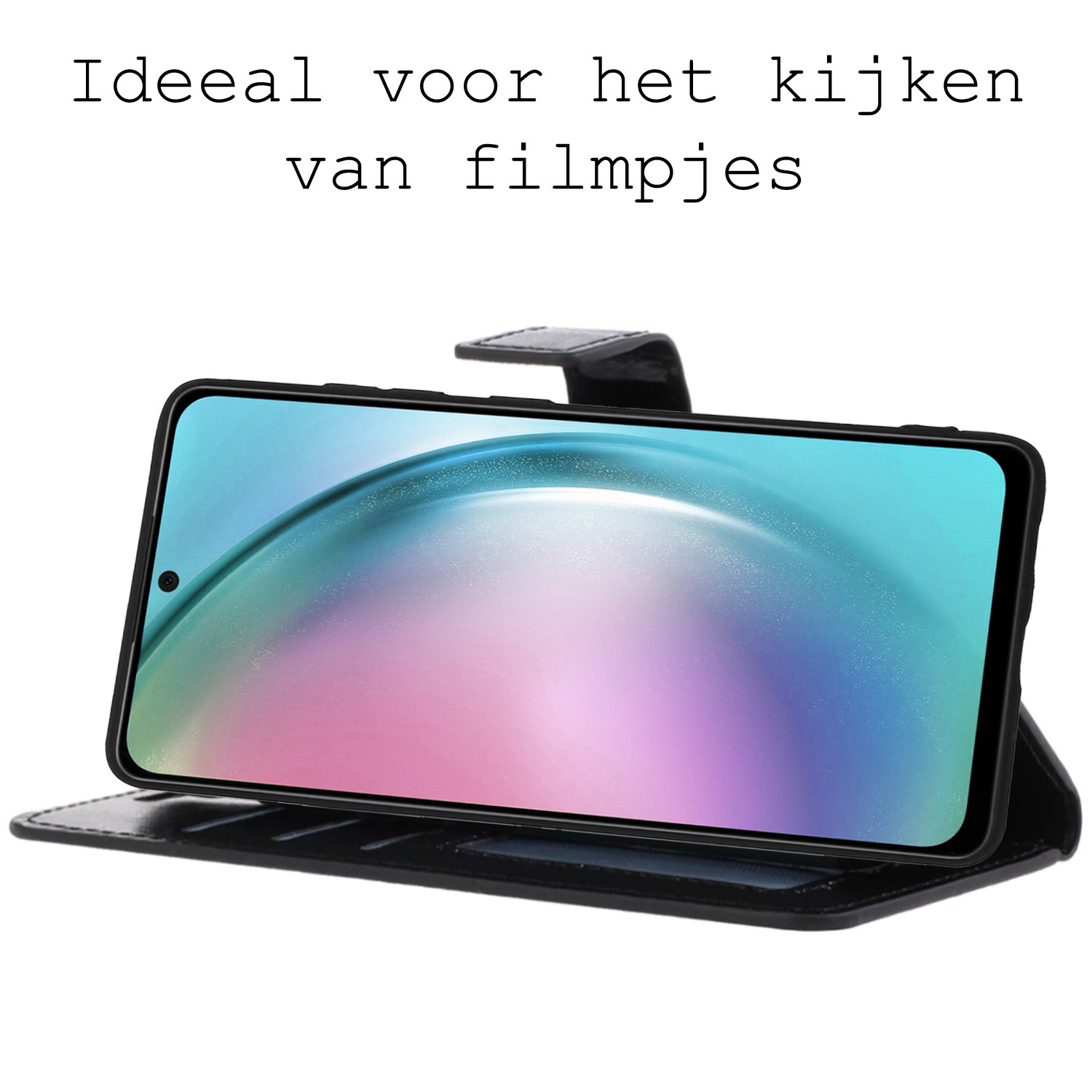 BASEY. Hoes Geschikt voor Samsung A54 Hoesje Bookcase Hoes Flip Case Book Cover Met Screenprotector - Hoesje Geschikt voor Samsung Galaxy A54 Hoes Book Case Hoesje - Zwart