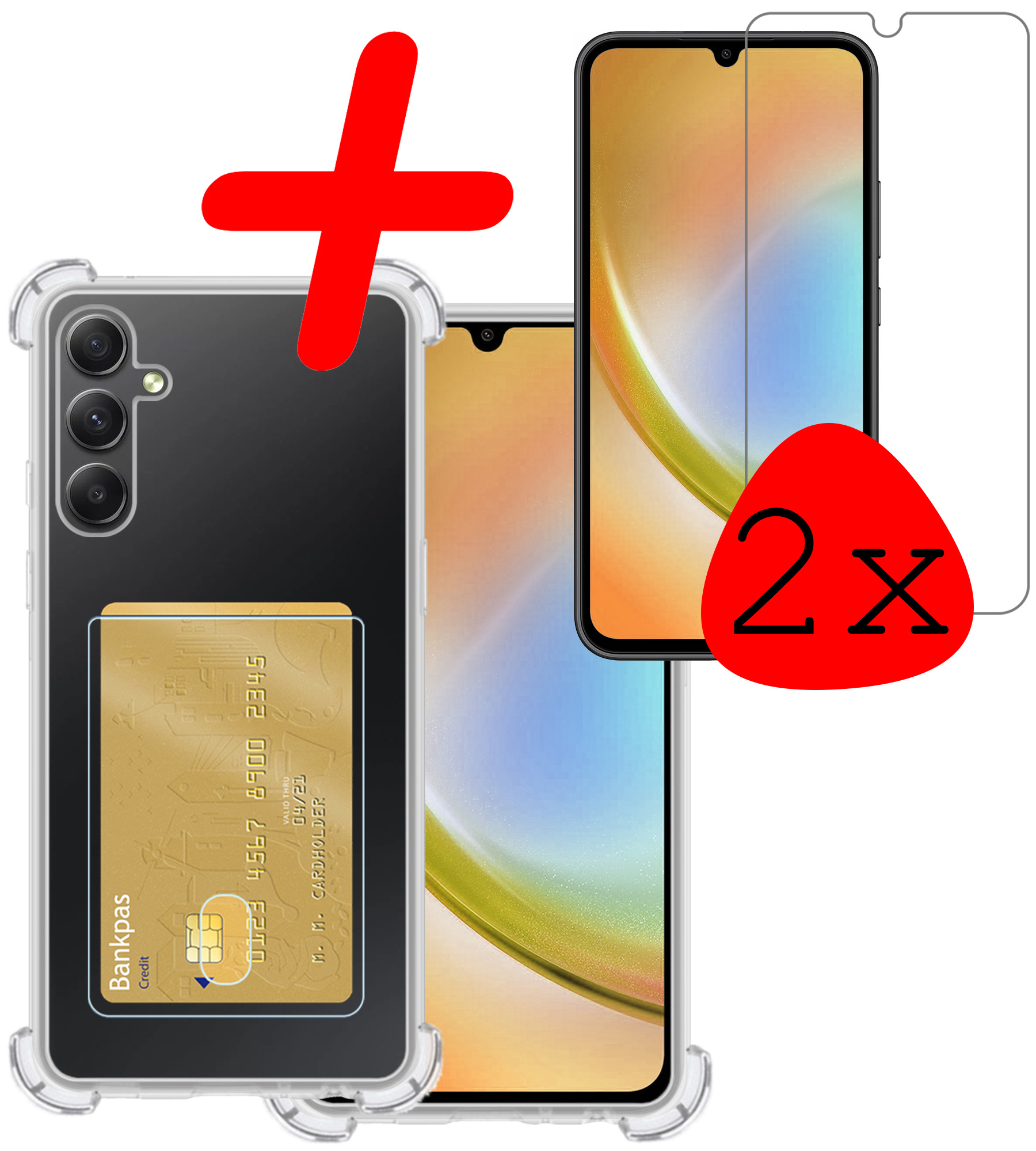 BASEY. Hoes Geschikt voor Samsung A34 Hoesje Shock Proof Case Hoes Met 2x Screenprotector - Hoesje Geschikt voor Samsung Galaxy A34 Hoes Cover Shockproof - Transparant