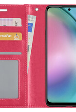 BASEY. Hoes Geschikt voor Samsung A54 Hoesje Bookcase Hoes Flip Case Book Cover Met 2x Screenprotector - Hoesje Geschikt voor Samsung Galaxy A54 Hoes Book Case Hoesje - Donkerroze