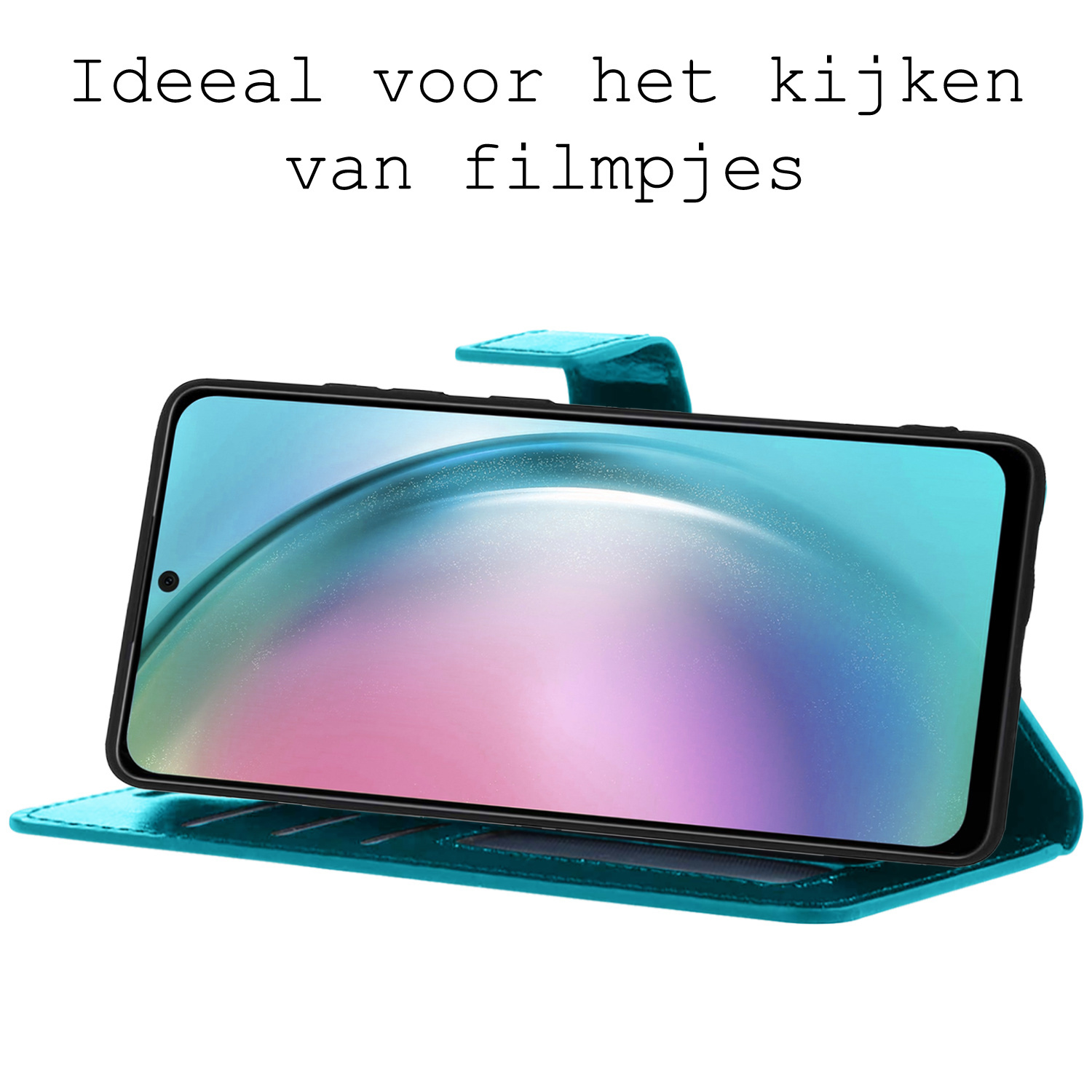 BASEY. Hoes Geschikt voor Samsung A54 Hoesje Bookcase Hoes Flip Case Book Cover Met 2x Screenprotector - Hoesje Geschikt voor Samsung Galaxy A54 Hoes Book Case Hoesje - Turquoise