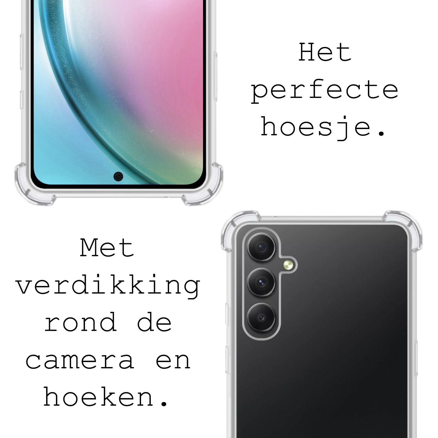 BASEY. Hoes Geschikt voor Samsung A54 Hoesje Shock Proof Case Hoes Siliconen Met Screenprotector - Hoesje Geschikt voor Samsung Galaxy A54 Hoes Cover Shockproof - Transparant