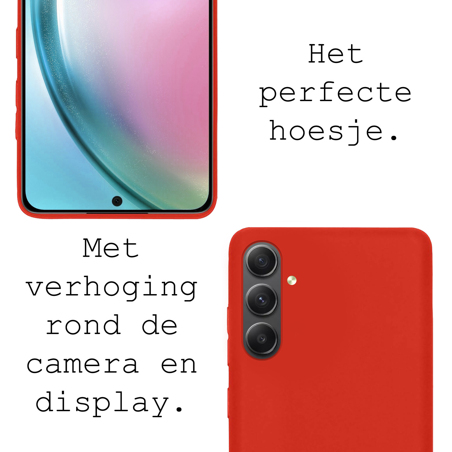BASEY. Hoes Geschikt voor Samsung A54 Hoesje Siliconen Back Cover Case Met Screenprotector - Hoesje Geschikt voor Samsung Galaxy A54 Hoes Cover Hoesje - Rood