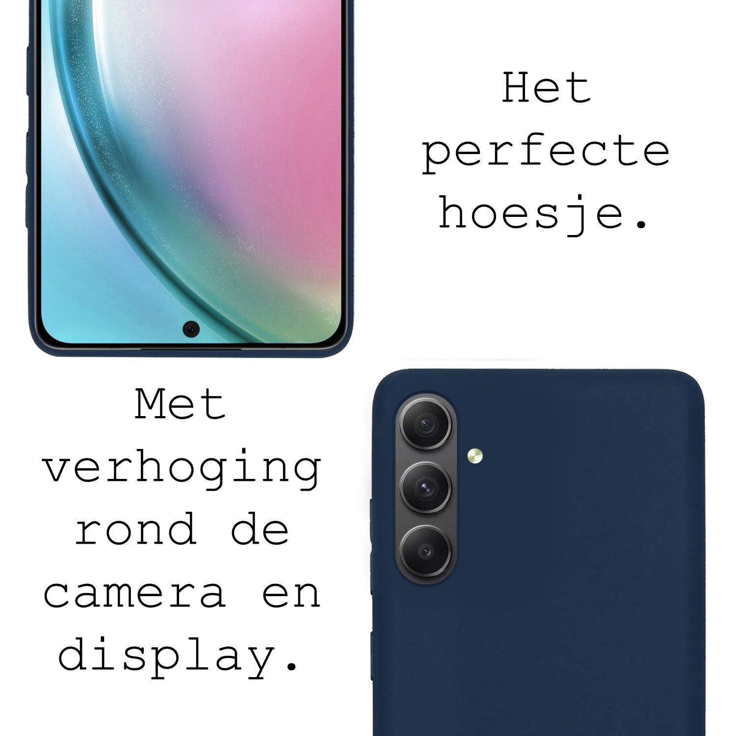 BASEY. Hoes Geschikt voor Samsung A54 Hoesje Siliconen Back Cover Case Met 2x Screenprotector - Hoesje Geschikt voor Samsung Galaxy A54 Hoes Cover Hoesje - Donkerblauw