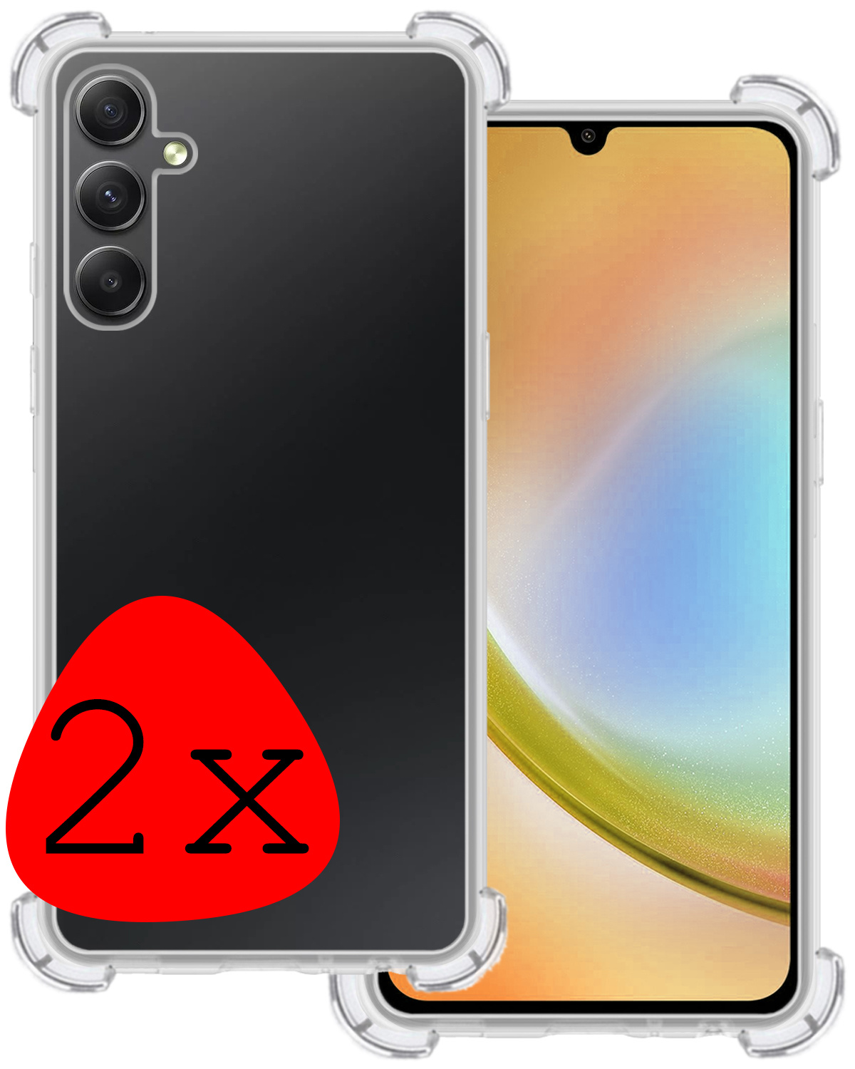 BASEY. Hoes Geschikt voor Samsung A34 Hoesje Shock Proof Case Hoes Siliconen - Hoesje Geschikt voor Samsung Galaxy A34 Hoes Cover Shockproof - Transparant - 2 Stuks