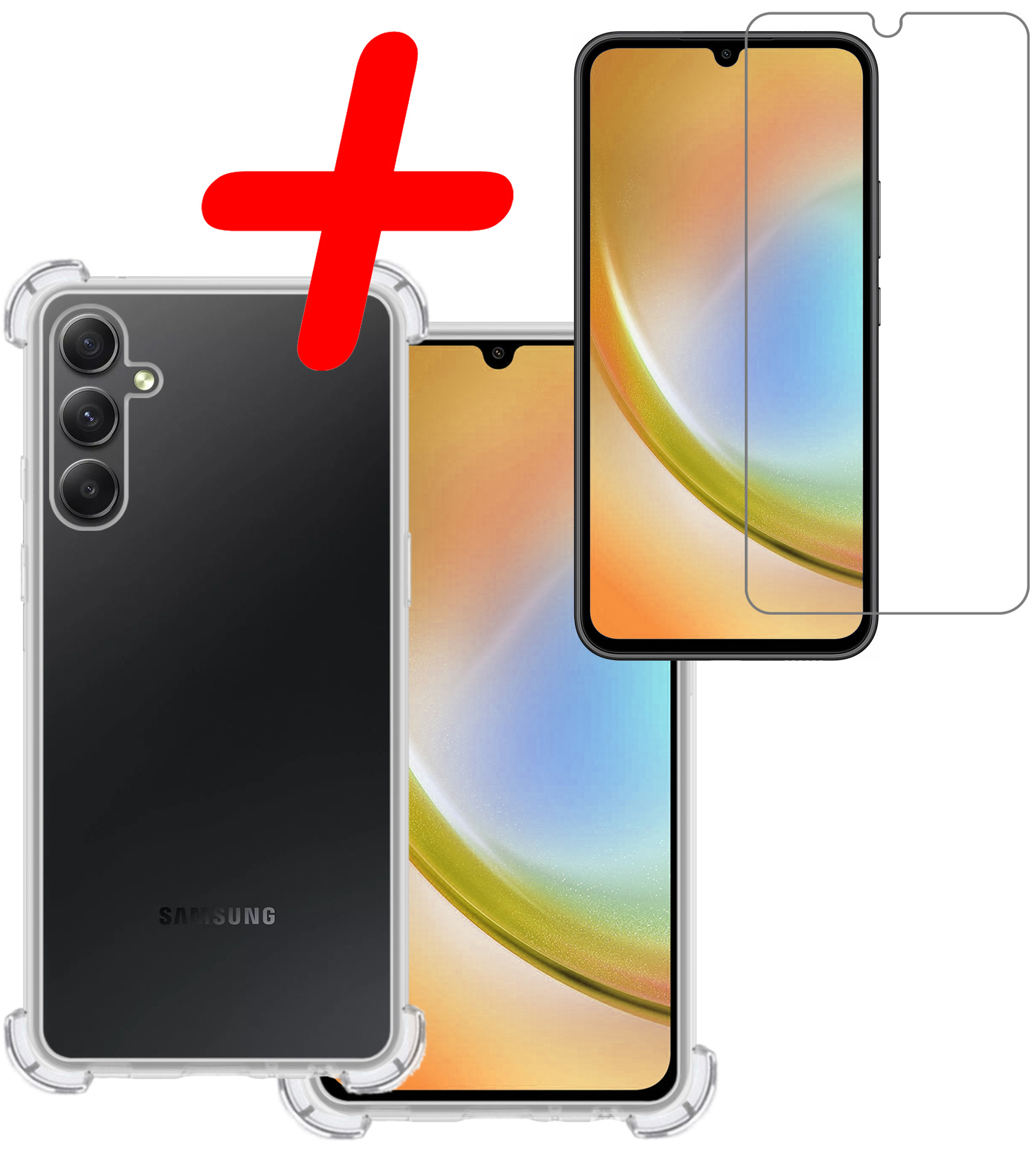BASEY. Hoes Geschikt voor Samsung A34 Hoesje Shock Proof Case Hoes Siliconen Met Screenprotector - Hoesje Geschikt voor Samsung Galaxy A34 Hoes Cover Shockproof - Transparant