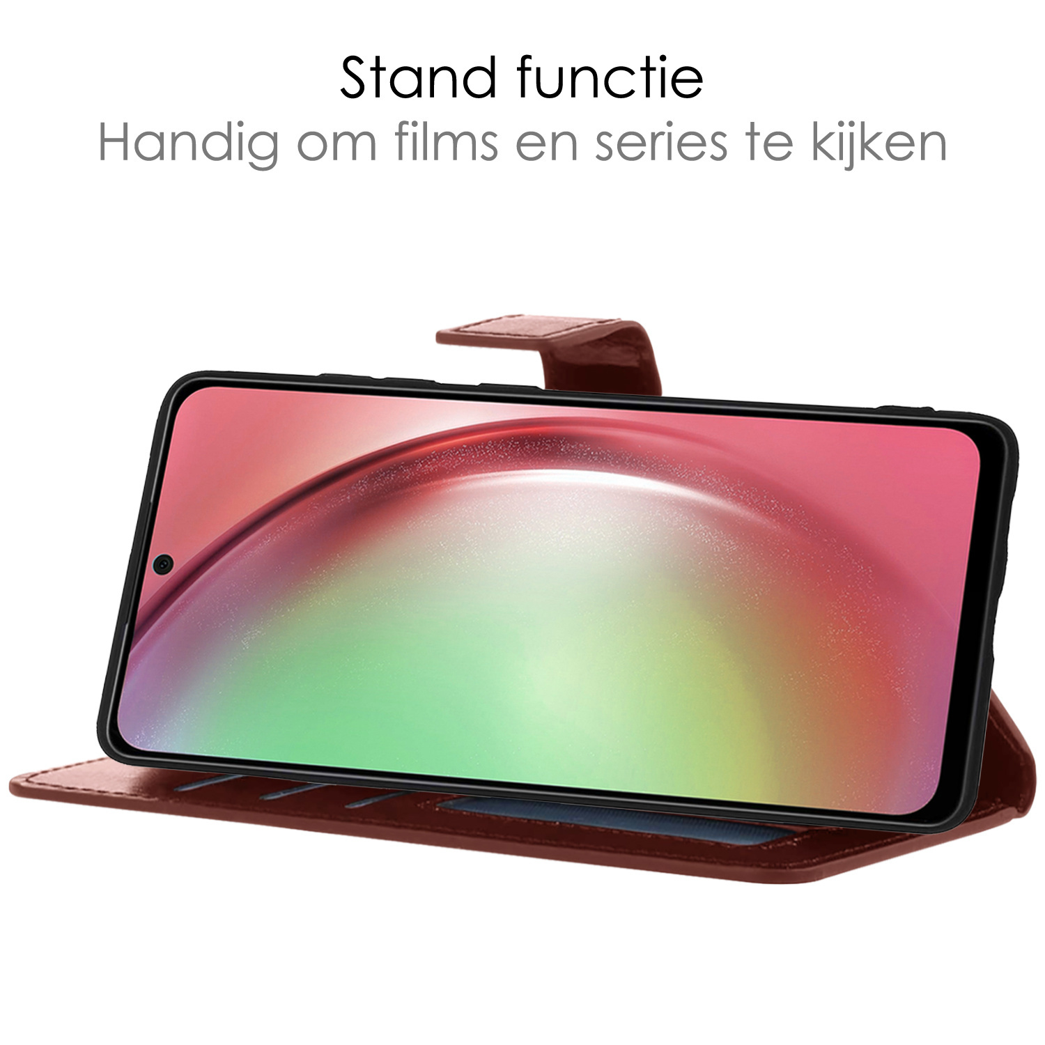 NoXx Hoes Geschikt voor Samsung A54 Hoesje Book Case Hoes Flip Cover Wallet Bookcase Met 2x Screenprotector - Bruin
