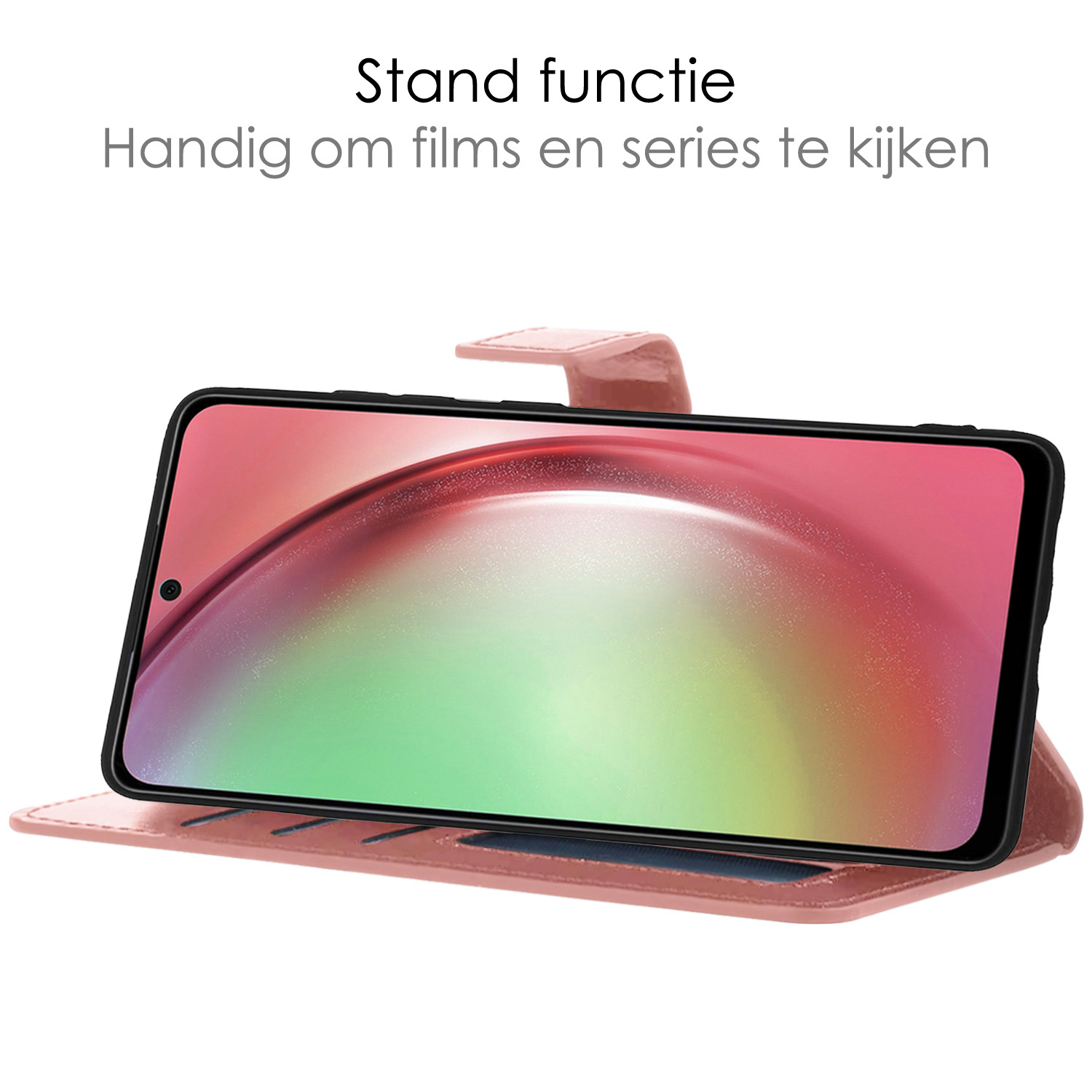 NoXx Hoes Geschikt voor Samsung A54 Hoesje Book Case Hoes Flip Cover Wallet Bookcase Met 2x Screenprotector - Rosé goud
