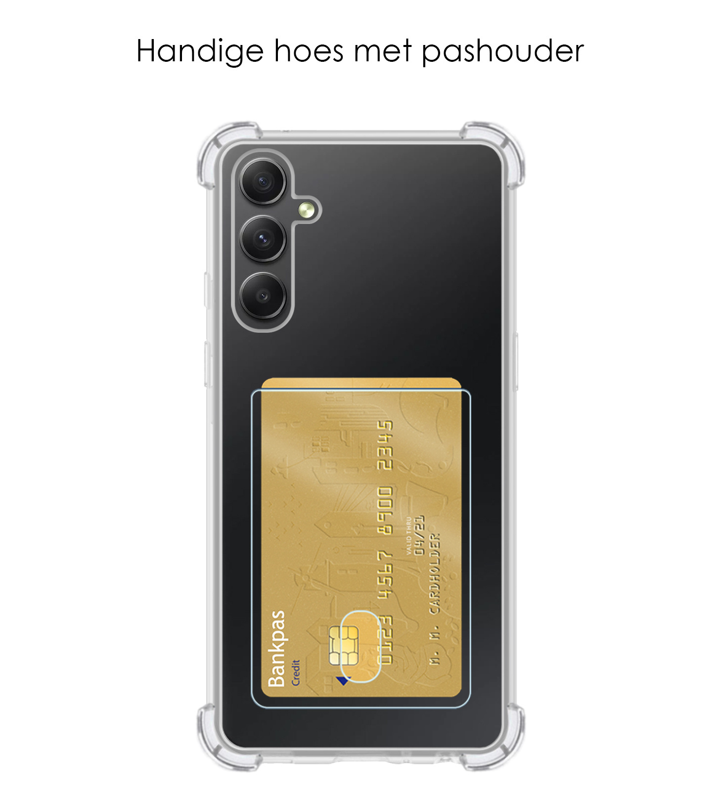 NoXx Hoes Geschikt voor Samsung A54 Hoesje Pasjeshouder Cover Shock Proof Case Siliconen Hoes Met Kaarthouder Met Screenprotector - Transparant