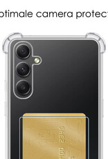 NoXx Hoes Geschikt voor Samsung A54 Hoesje Pasjeshouder Cover Shock Proof Case Siliconen Hoes Met Kaarthouder Met 2x Screenprotector - Transparant