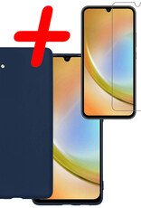 BASEY. Hoes Geschikt voor Samsung A34 Hoesje Siliconen Back Cover Case Met Screenprotector - Hoesje Geschikt voor Samsung Galaxy A34 Hoes Cover Hoesje - Donkerblauw