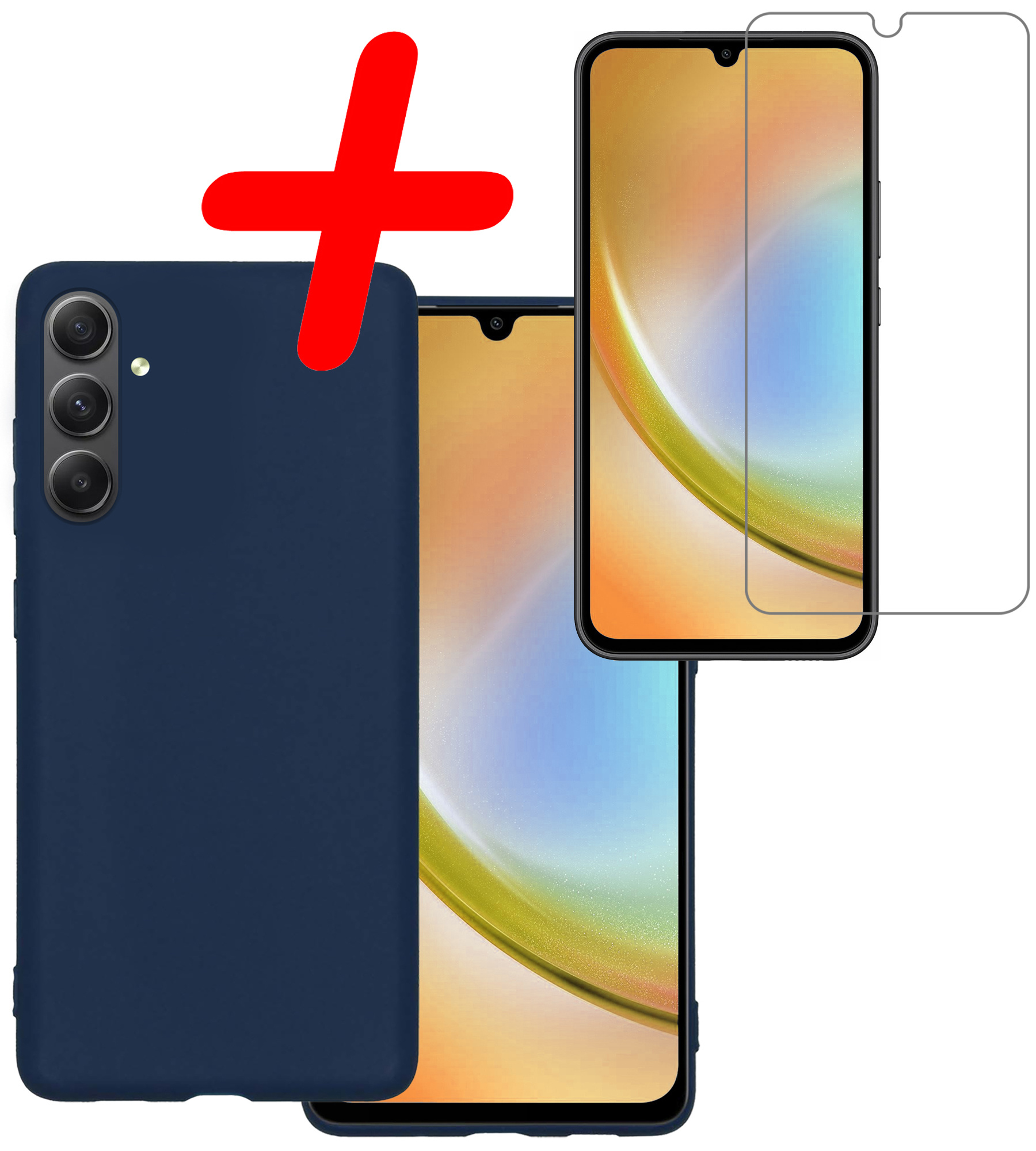 BASEY. Hoes Geschikt voor Samsung A34 Hoesje Siliconen Back Cover Case Met Screenprotector - Hoesje Geschikt voor Samsung Galaxy A34 Hoes Cover Hoesje - Donkerblauw