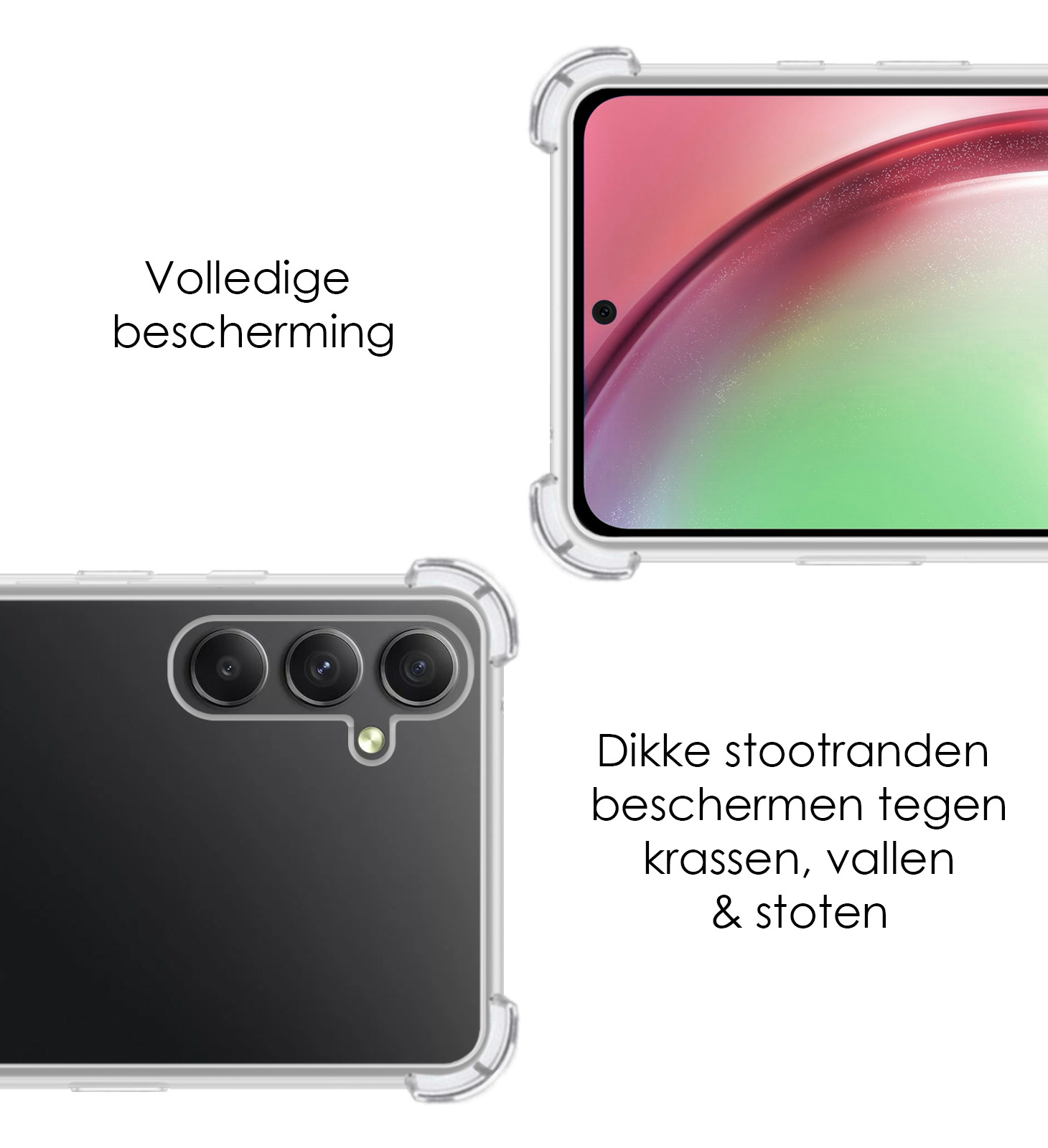 NoXx Hoes Geschikt voor Samsung A54 Hoesje Siliconen Cover Shock Proof Back Case Shockproof Hoes Met 2x Screenprotector - Transparant