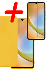 Hoes Geschikt voor Samsung A34 Hoesje Siliconen Back Cover Case Met Screenprotector - Hoesje Geschikt voor Samsung Galaxy A34 Hoes Cover Hoesje - Geel