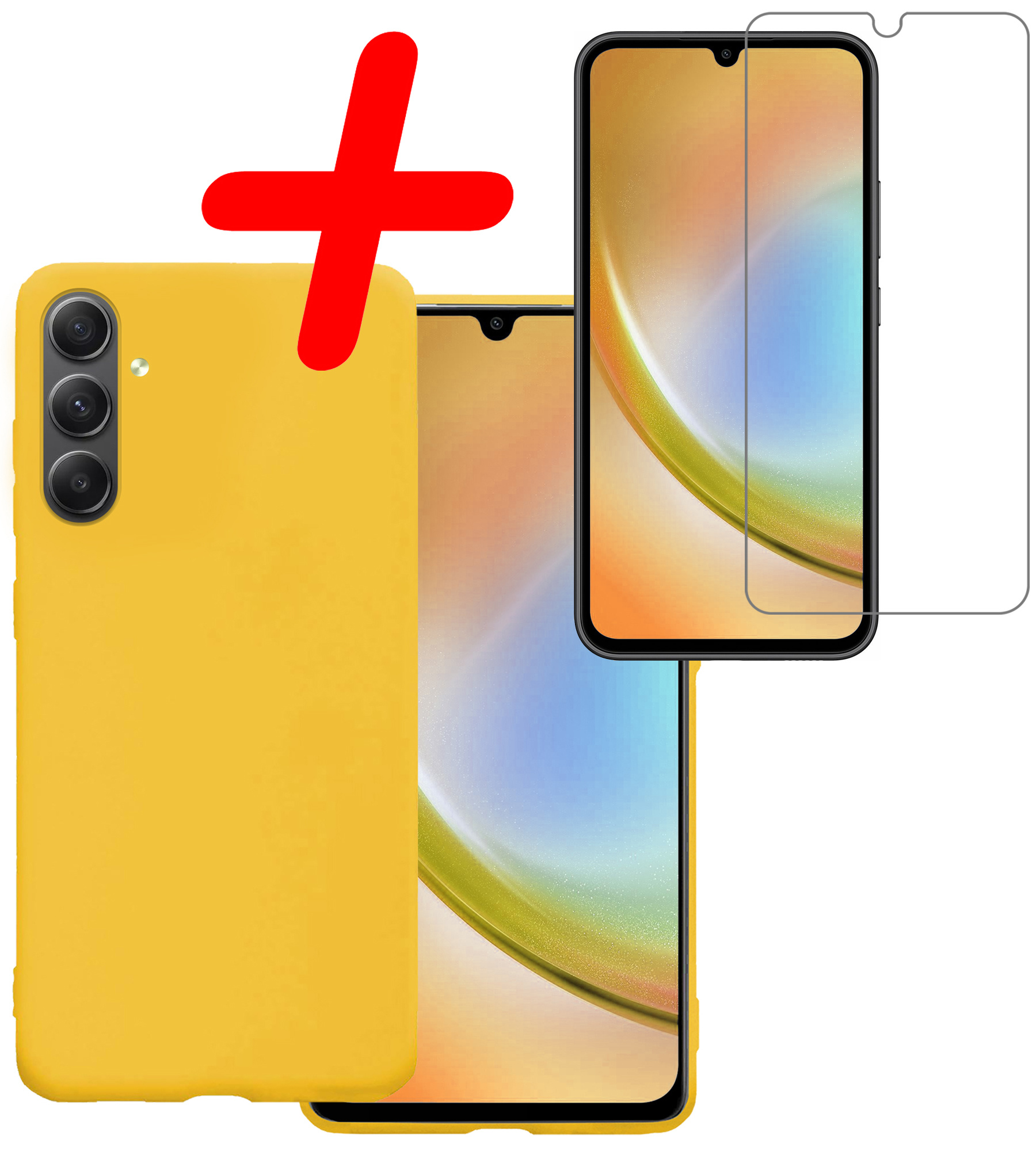 Hoes Geschikt voor Samsung A34 Hoesje Siliconen Back Cover Case Met Screenprotector - Hoesje Geschikt voor Samsung Galaxy A34 Hoes Cover Hoesje - Geel