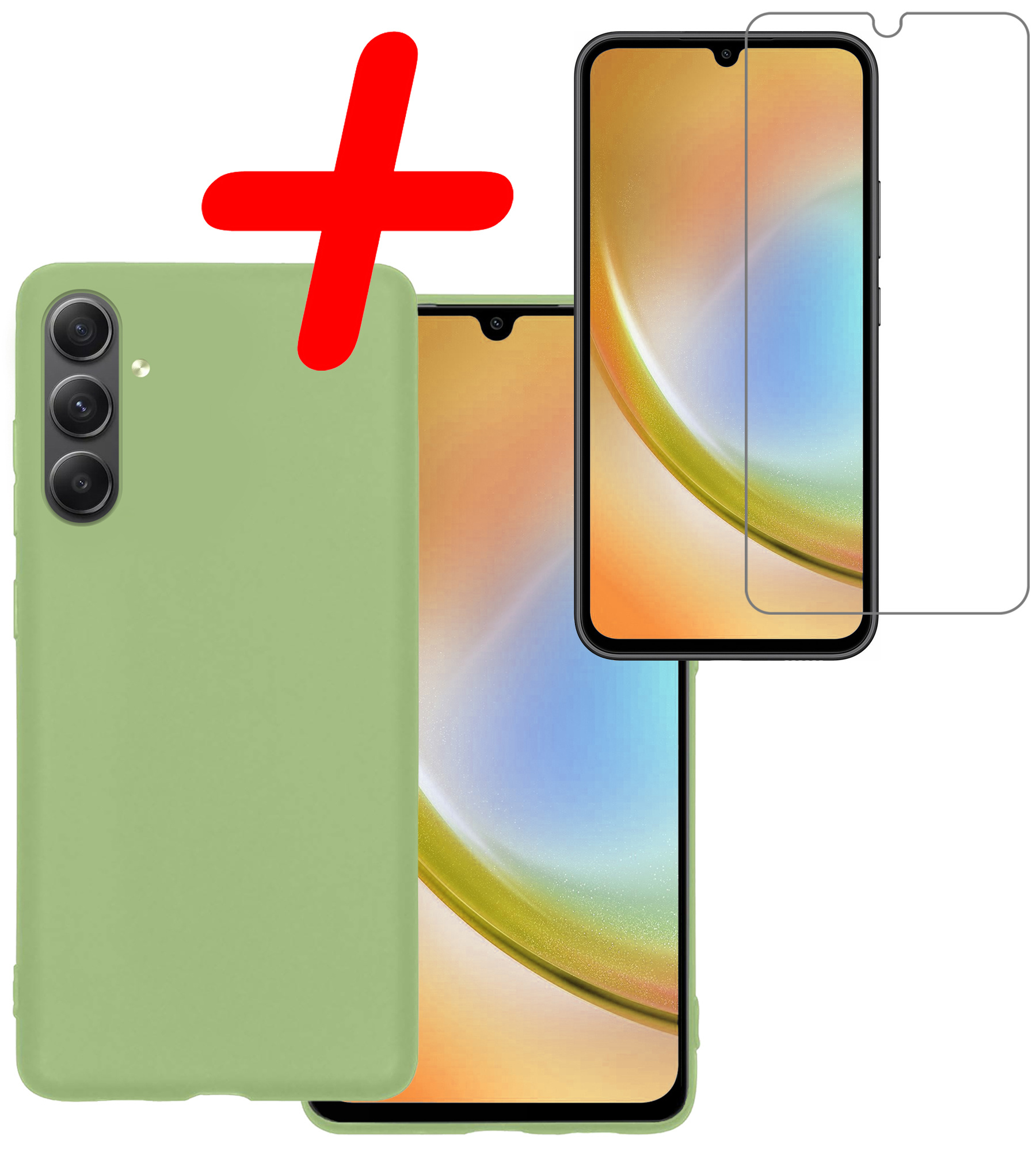 BASEY. Hoes Geschikt voor Samsung A34 Hoesje Siliconen Back Cover Case Met Screenprotector - Hoesje Geschikt voor Samsung Galaxy A34 Hoes Cover Hoesje - Groen