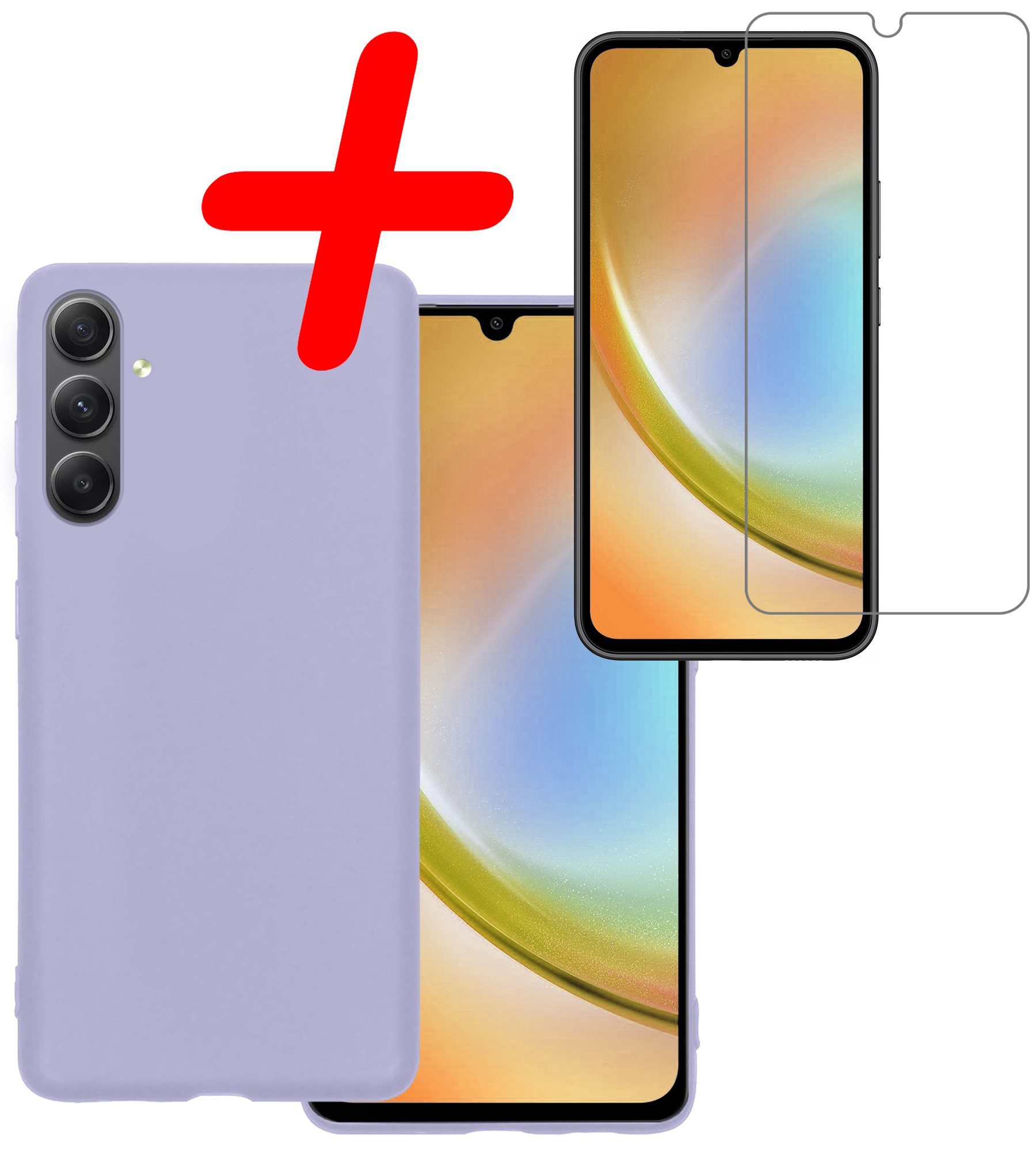 BASEY. Hoes Geschikt voor Samsung A34 Hoesje Siliconen Back Cover Case Met Screenprotector - Hoesje Geschikt voor Samsung Galaxy A34 Hoes Cover Hoesje - Lila