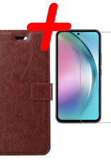 BASEY. Hoes Geschikt voor Samsung A54 Hoesje Bookcase Hoes Flip Case Book Cover Met Screenprotector - Hoesje Geschikt voor Samsung Galaxy A54 Hoes Book Case Hoesje - Bruin