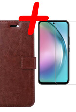 Samsung Galaxy A54 Hoesje Bookcase Hoes Flip Case Book Cover Met Screenprotector - Samsung A54 Hoes Book Case Hoesje - Bruin