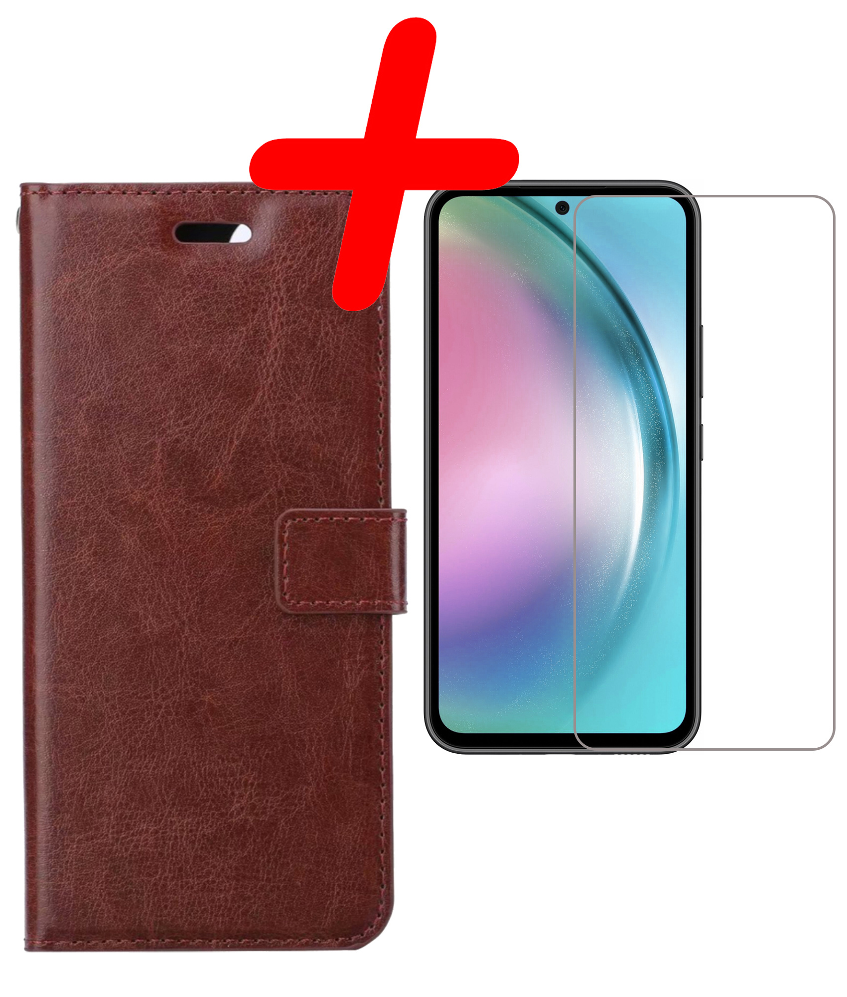BASEY. Hoes Geschikt voor Samsung A54 Hoesje Bookcase Hoes Flip Case Book Cover Met Screenprotector - Hoesje Geschikt voor Samsung Galaxy A54 Hoes Book Case Hoesje - Bruin