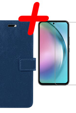 BASEY. Hoes Geschikt voor Samsung A54 Hoesje Bookcase Hoes Flip Case Book Cover Met Screenprotector - Hoesje Geschikt voor Samsung Galaxy A54 Hoes Book Case Hoesje - Donkerblauw