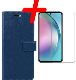 BASEY. BASEY. Samsung Galaxy A54 Hoesje Bookcase Donkerblauw Met Screenprotector