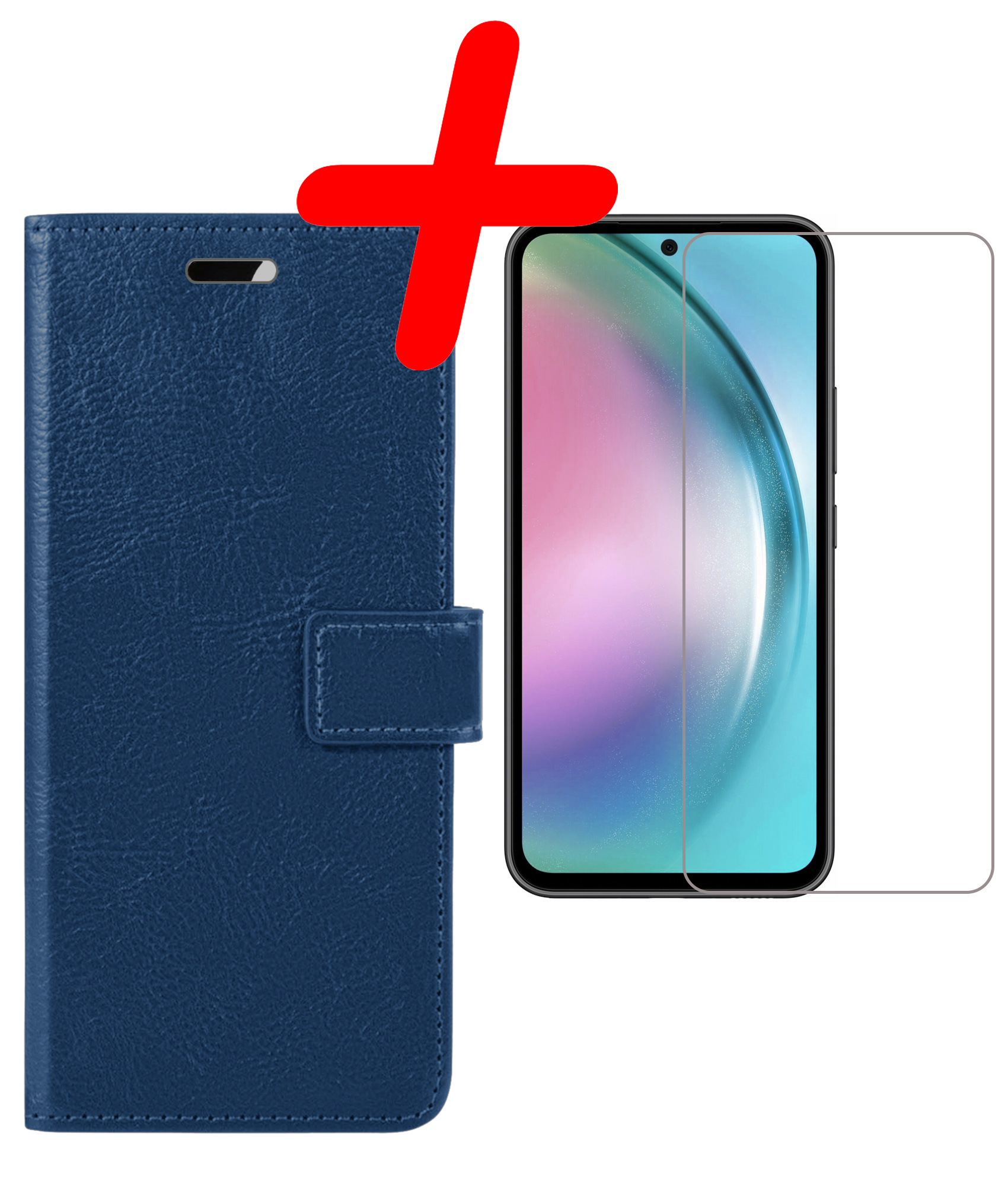 BASEY. Hoes Geschikt voor Samsung A54 Hoesje Bookcase Hoes Flip Case Book Cover Met Screenprotector - Hoesje Geschikt voor Samsung Galaxy A54 Hoes Book Case Hoesje - Donkerblauw