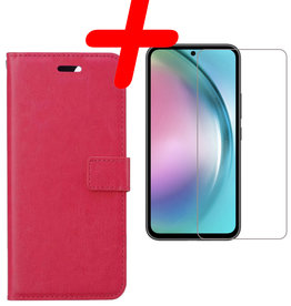 BASEY. BASEY. Samsung Galaxy A54 Hoesje Bookcase Donkerroze Met Screenprotector