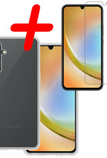 BASEY. Hoes Geschikt voor Samsung A34 Hoesje Siliconen Back Cover Case Met Screenprotector - Hoesje Geschikt voor Samsung Galaxy A34 Hoes Cover Hoesje - Transparant
