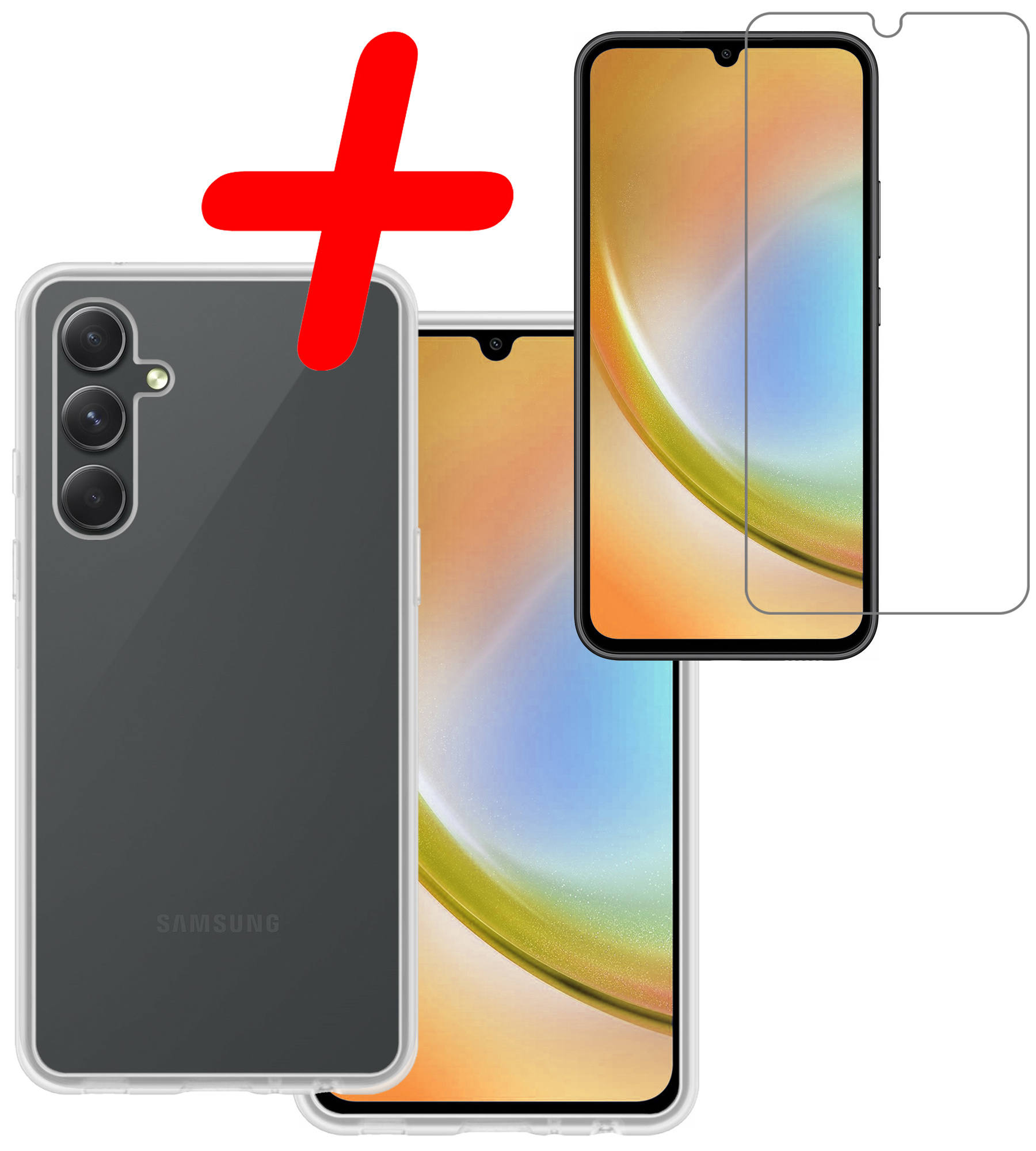 BASEY. Hoes Geschikt voor Samsung A34 Hoesje Siliconen Back Cover Case Met Screenprotector - Hoesje Geschikt voor Samsung Galaxy A34 Hoes Cover Hoesje - Transparant