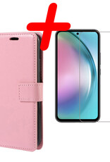 BASEY. Hoes Geschikt voor Samsung A54 Hoesje Bookcase Hoes Flip Case Book Cover Met Screenprotector - Hoesje Geschikt voor Samsung Galaxy A54 Hoes Book Case Hoesje - Lichtroze