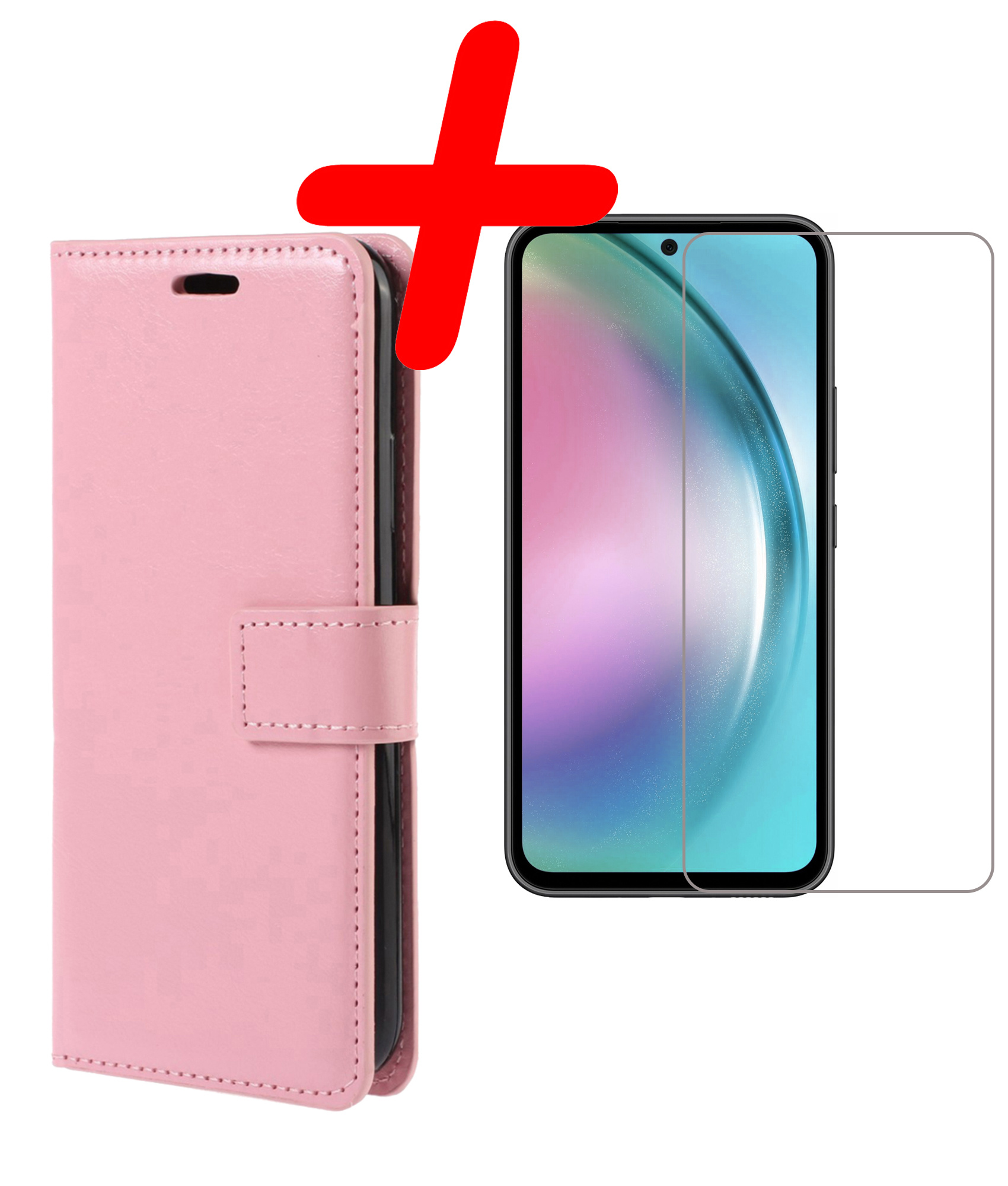 BASEY. Hoes Geschikt voor Samsung A54 Hoesje Bookcase Hoes Flip Case Book Cover Met Screenprotector - Hoesje Geschikt voor Samsung Galaxy A54 Hoes Book Case Hoesje - Lichtroze