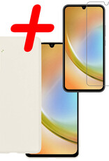 BASEY. Hoes Geschikt voor Samsung A34 Hoesje Siliconen Back Cover Case Met Screenprotector - Hoesje Geschikt voor Samsung Galaxy A34 Hoes Cover Hoesje - Wit