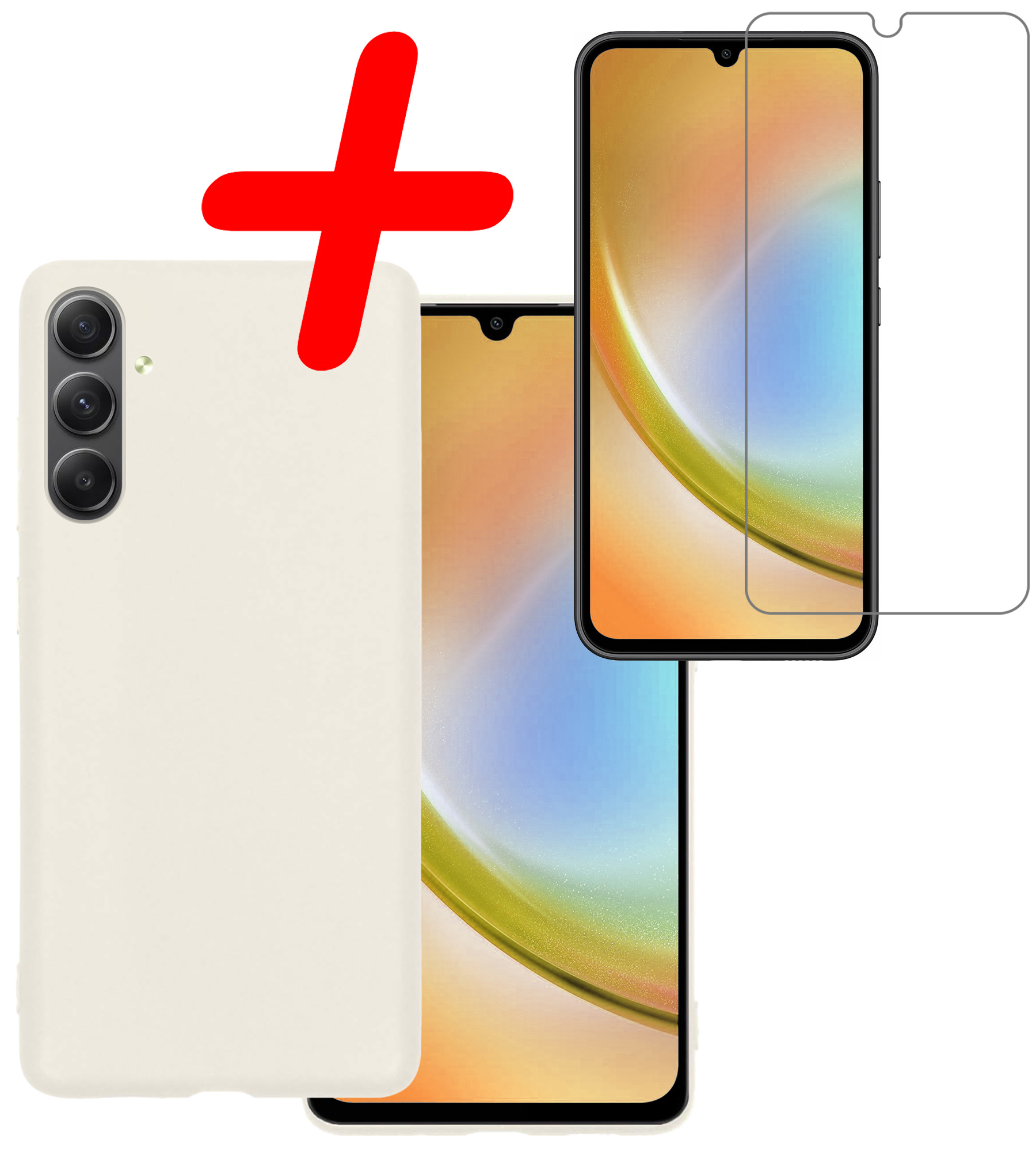 BASEY. Hoes Geschikt voor Samsung A34 Hoesje Siliconen Back Cover Case Met Screenprotector - Hoesje Geschikt voor Samsung Galaxy A34 Hoes Cover Hoesje - Wit