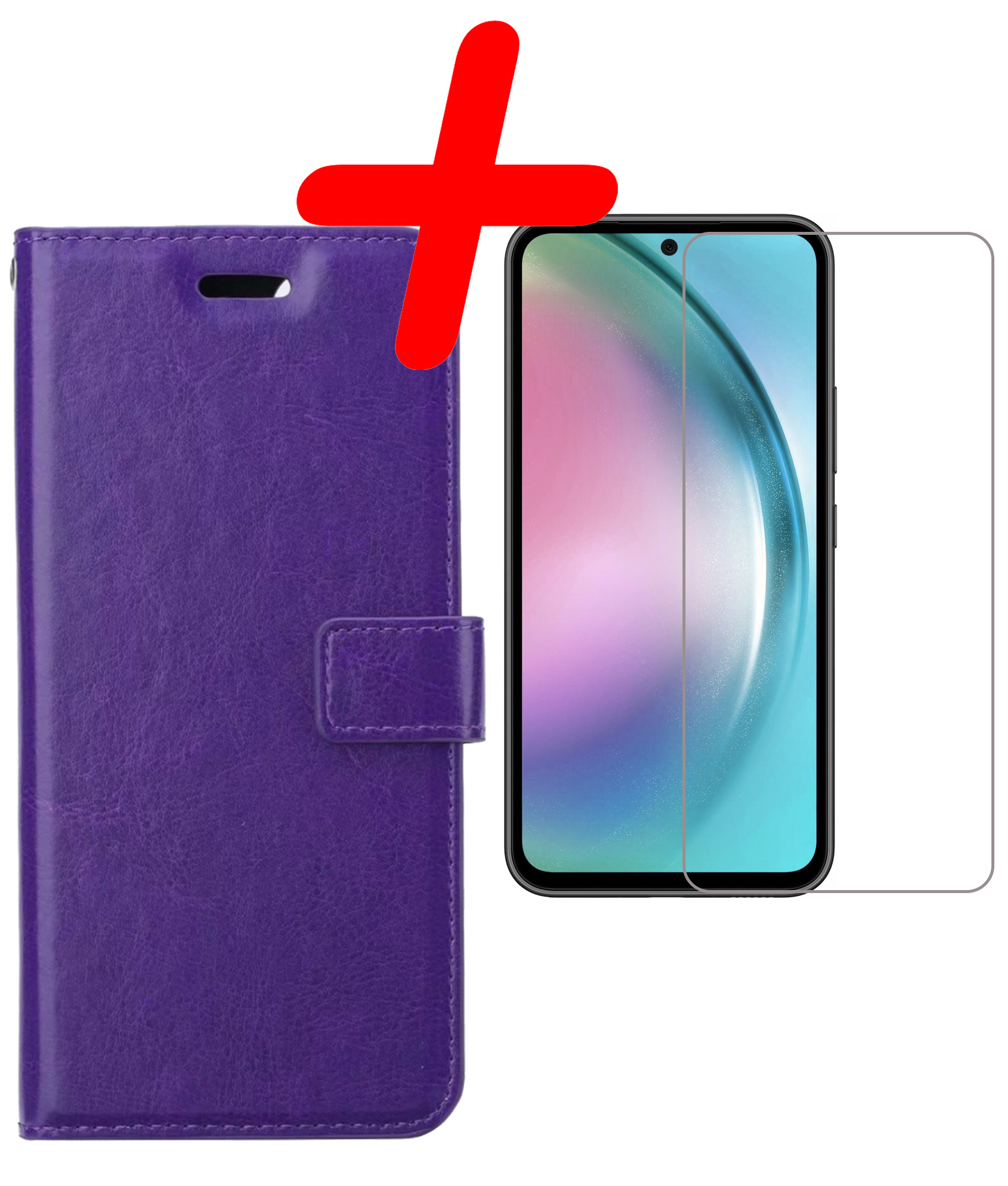 BASEY. Hoes Geschikt voor Samsung A54 Hoesje Bookcase Hoes Flip Case Book Cover Met Screenprotector - Hoesje Geschikt voor Samsung Galaxy A54 Hoes Book Case Hoesje - Paars