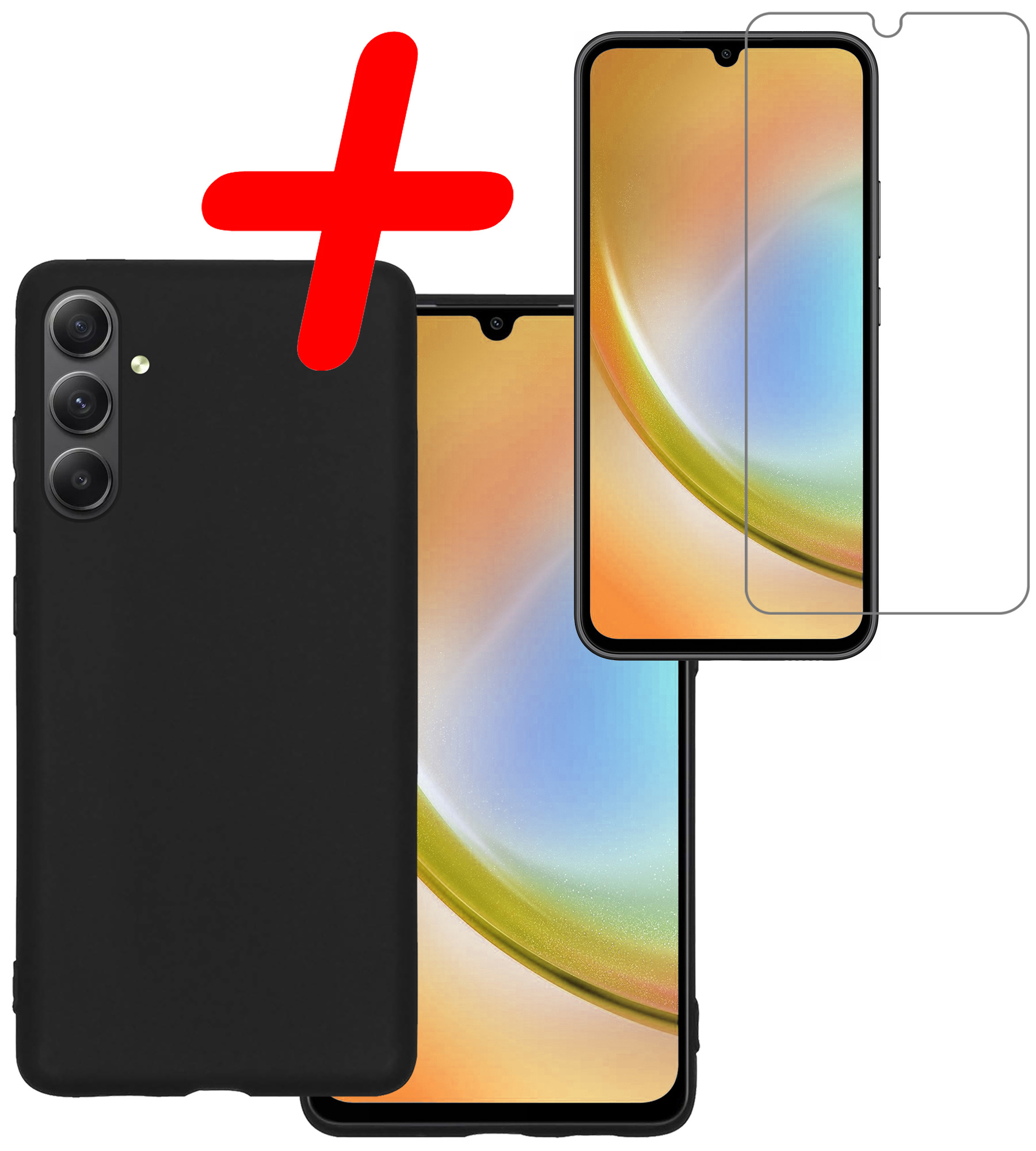 BASEY. Hoes Geschikt voor Samsung A34 Hoesje Siliconen Back Cover Case Met Screenprotector - Hoesje Geschikt voor Samsung Galaxy A34 Hoes Cover Hoesje - Zwart