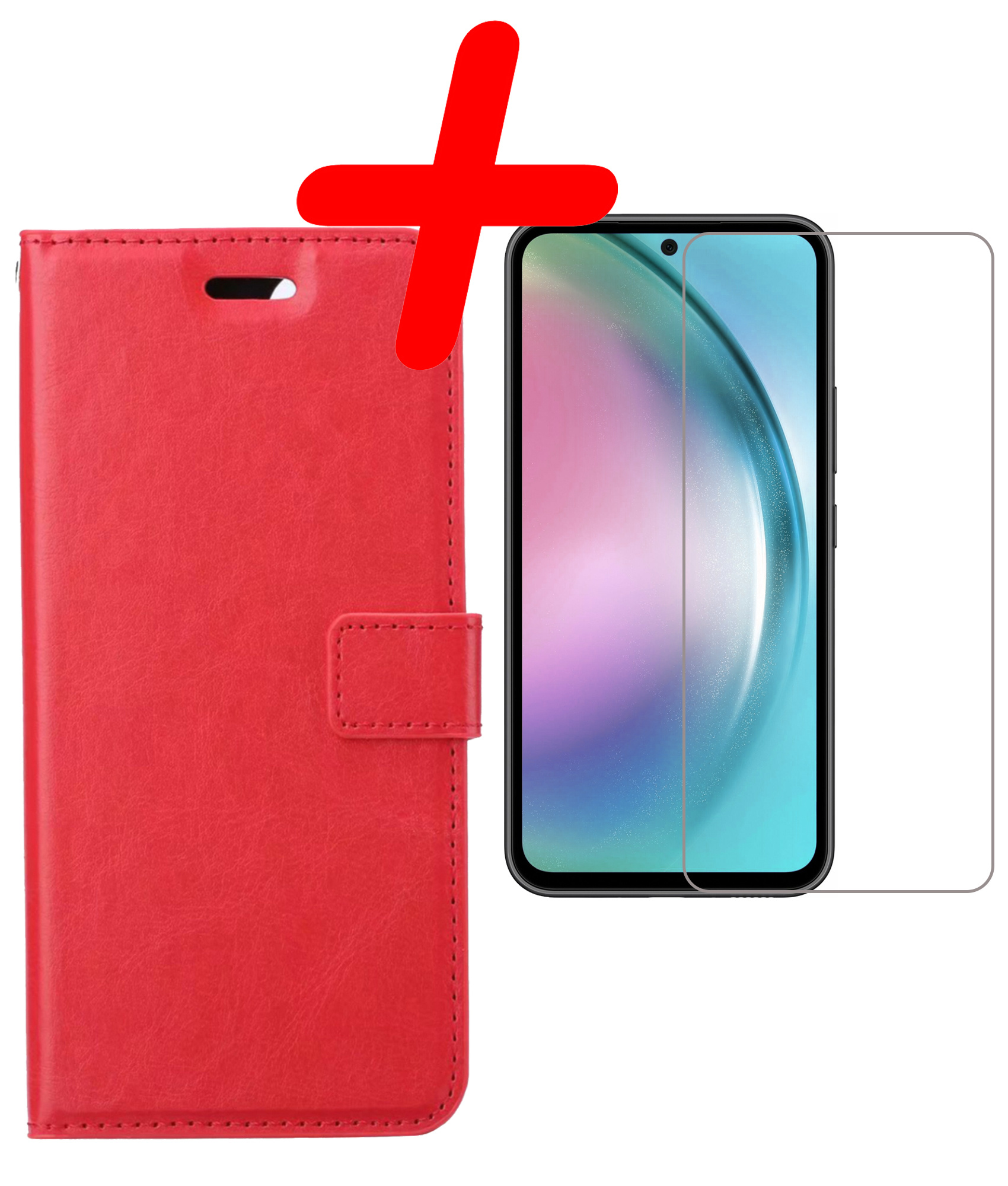 BASEY. Hoes Geschikt voor Samsung A54 Hoesje Bookcase Hoes Flip Case Book Cover Met Screenprotector - Hoesje Geschikt voor Samsung Galaxy A54 Hoes Book Case Hoesje - Rood
