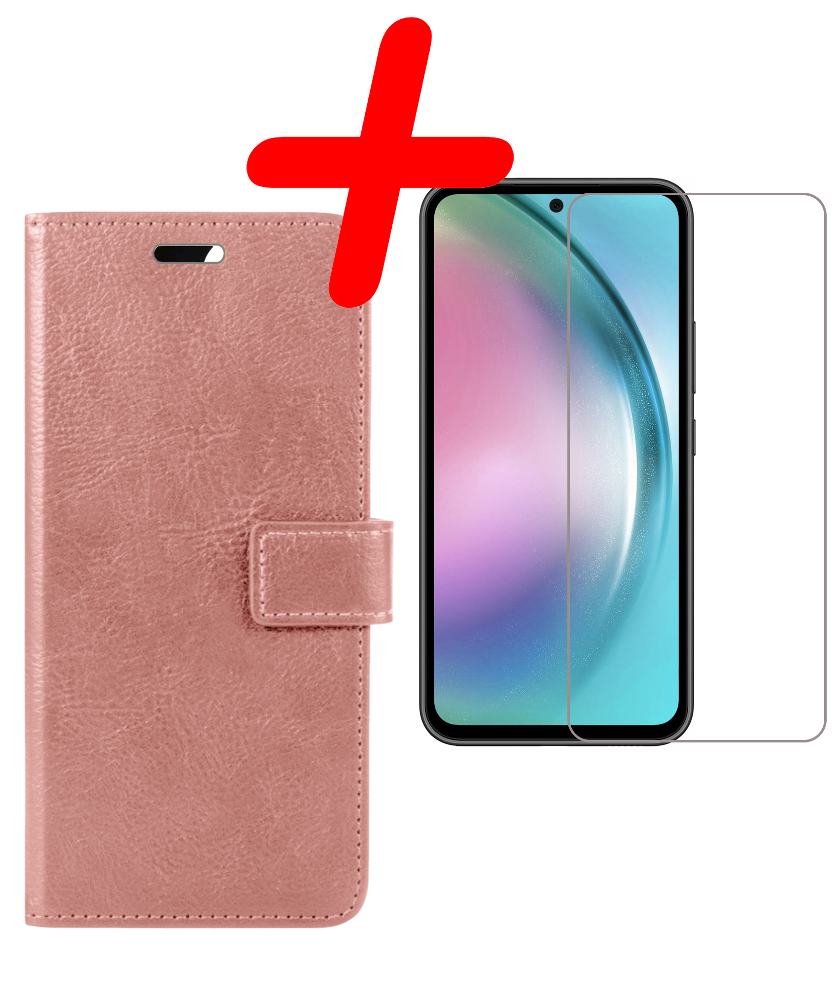BASEY. Hoes Geschikt voor Samsung A54 Hoesje Bookcase Hoes Flip Case Book Cover Met Screenprotector - Hoesje Geschikt voor Samsung Galaxy A54 Hoes Book Case Hoesje - Rosé goud