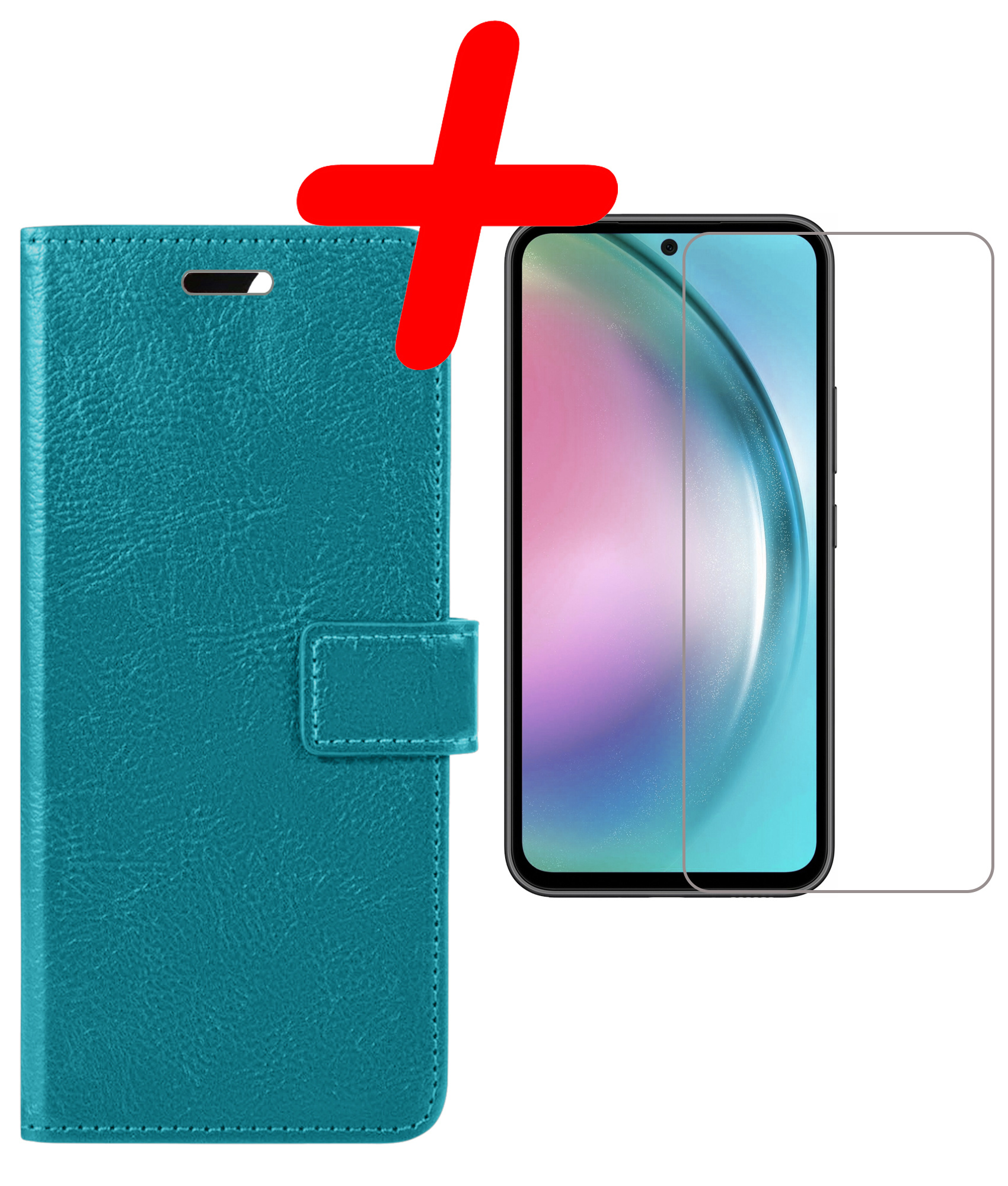 BASEY. Hoes Geschikt voor Samsung A54 Hoesje Bookcase Hoes Flip Case Book Cover Met Screenprotector - Hoesje Geschikt voor Samsung Galaxy A54 Hoes Book Case Hoesje - Turquoise