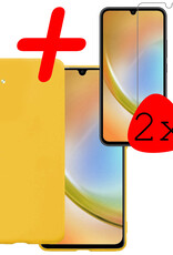 BASEY. Hoes Geschikt voor Samsung A34 Hoesje Siliconen Back Cover Case Met 2x Screenprotector - Hoesje Geschikt voor Samsung Galaxy A34 Hoes Cover Hoesje - Geel