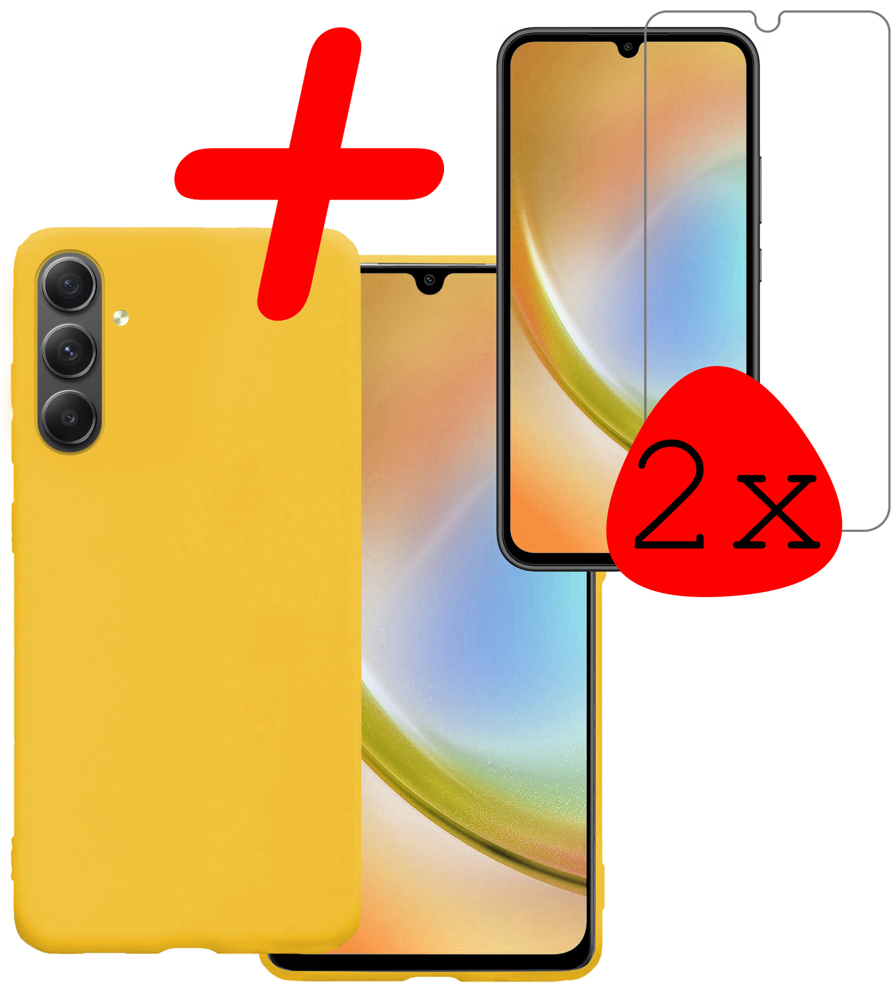 BASEY. Hoes Geschikt voor Samsung A34 Hoesje Siliconen Back Cover Case Met 2x Screenprotector - Hoesje Geschikt voor Samsung Galaxy A34 Hoes Cover Hoesje - Geel