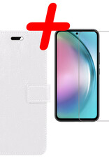 BASEY. Hoes Geschikt voor Samsung A54 Hoesje Bookcase Hoes Flip Case Book Cover Met Screenprotector - Hoesje Geschikt voor Samsung Galaxy A54 Hoes Book Case Hoesje - Wit