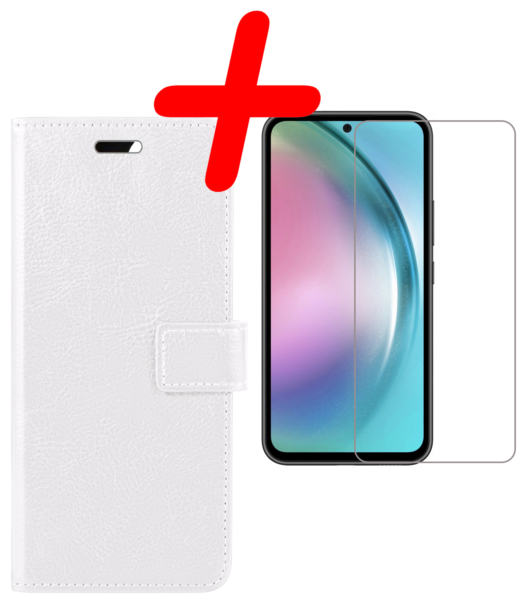 BASEY. Hoes Geschikt voor Samsung A54 Hoesje Bookcase Hoes Flip Case Book Cover Met Screenprotector - Hoesje Geschikt voor Samsung Galaxy A54 Hoes Book Case Hoesje - Wit