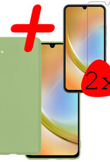 BASEY. Hoes Geschikt voor Samsung A34 Hoesje Siliconen Back Cover Case Met 2x Screenprotector - Hoesje Geschikt voor Samsung Galaxy A34 Hoes Cover Hoesje - Groen