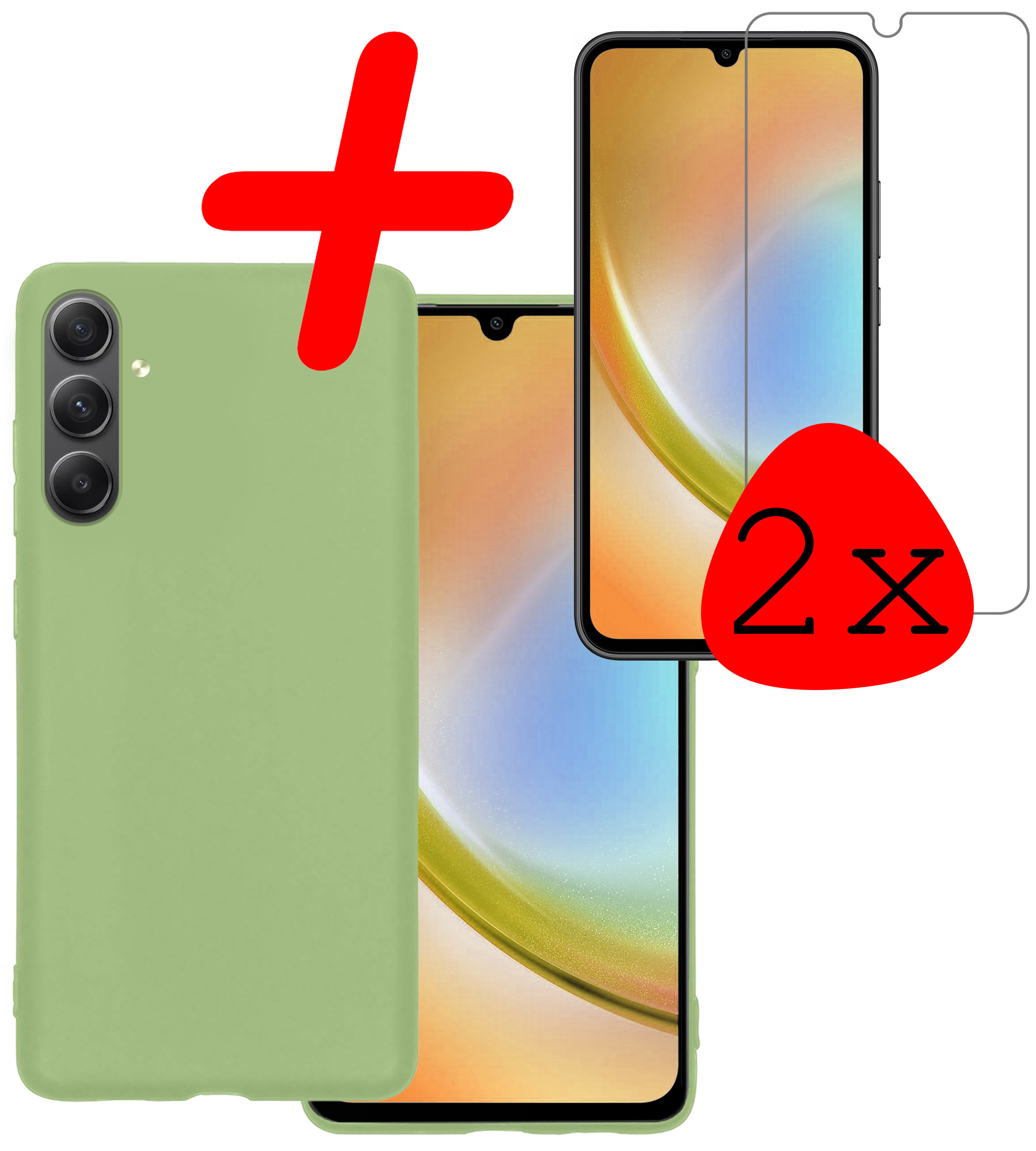 BASEY. Hoes Geschikt voor Samsung A34 Hoesje Siliconen Back Cover Case Met 2x Screenprotector - Hoesje Geschikt voor Samsung Galaxy A34 Hoes Cover Hoesje - Groen