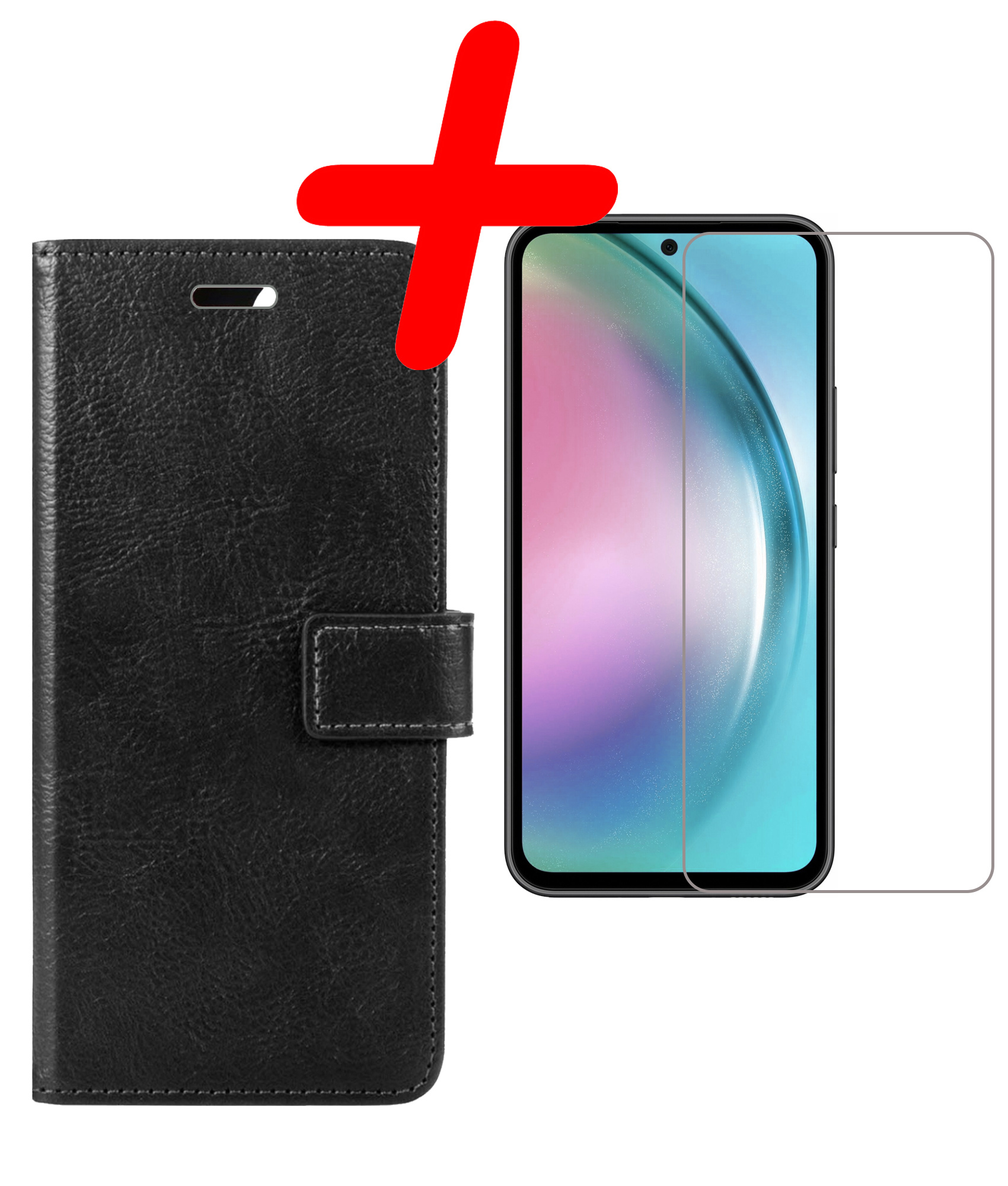 BASEY. Hoes Geschikt voor Samsung A54 Hoesje Bookcase Hoes Flip Case Book Cover Met Screenprotector - Hoesje Geschikt voor Samsung Galaxy A54 Hoes Book Case Hoesje - Zwart
