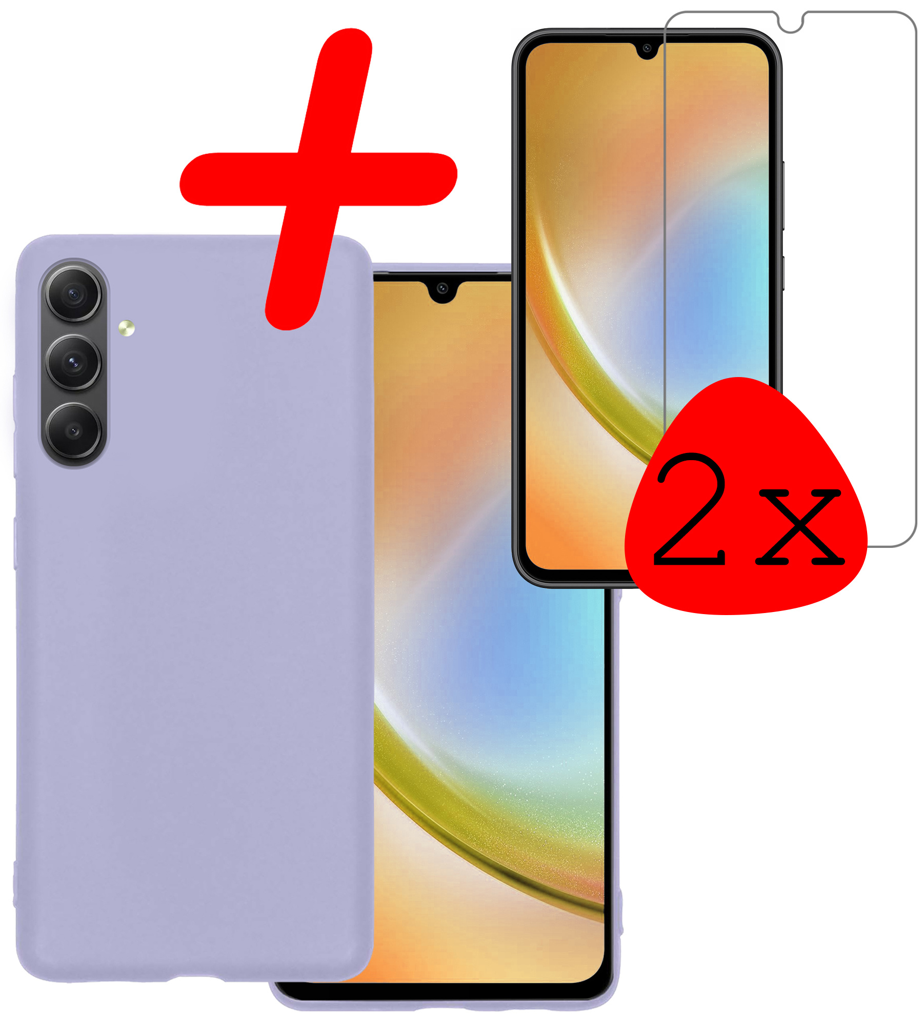 BASEY. Hoes Geschikt voor Samsung A34 Hoesje Siliconen Back Cover Case Met 2x Screenprotector - Hoesje Geschikt voor Samsung Galaxy A34 Hoes Cover Hoesje - Lila