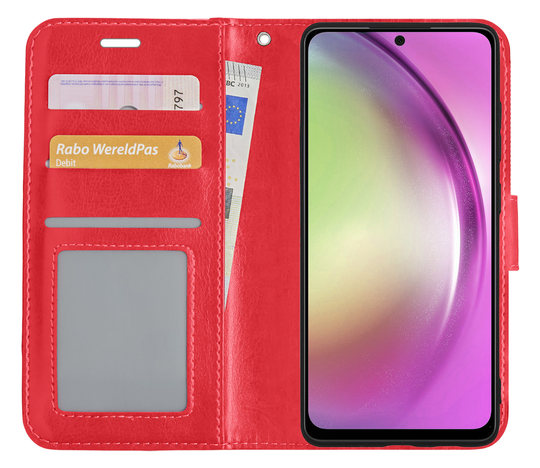 Nomfy Hoesje Geschikt voor Samsung A54 Hoes Bookcase Flipcase Book Cover Met Screenprotector - Hoes Geschikt voor Samsung Galaxy A54 Hoesje Book Case - Rood