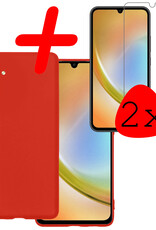 BASEY. Hoes Geschikt voor Samsung A34 Hoesje Siliconen Back Cover Case Met 2x Screenprotector - Hoesje Geschikt voor Samsung Galaxy A34 Hoes Cover Hoesje - Rood