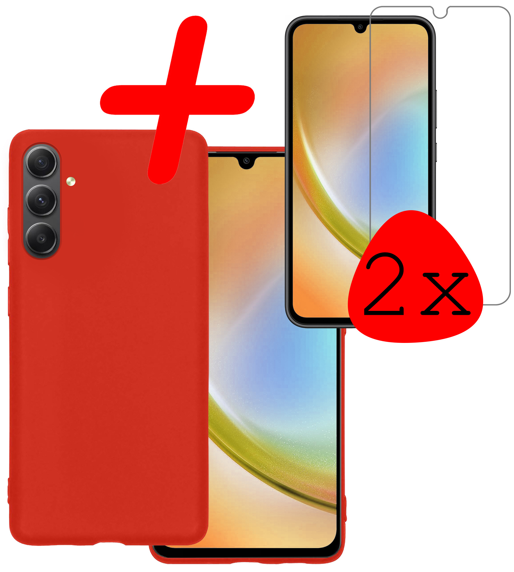 BASEY. Hoes Geschikt voor Samsung A34 Hoesje Siliconen Back Cover Case Met 2x Screenprotector - Hoesje Geschikt voor Samsung Galaxy A34 Hoes Cover Hoesje - Rood